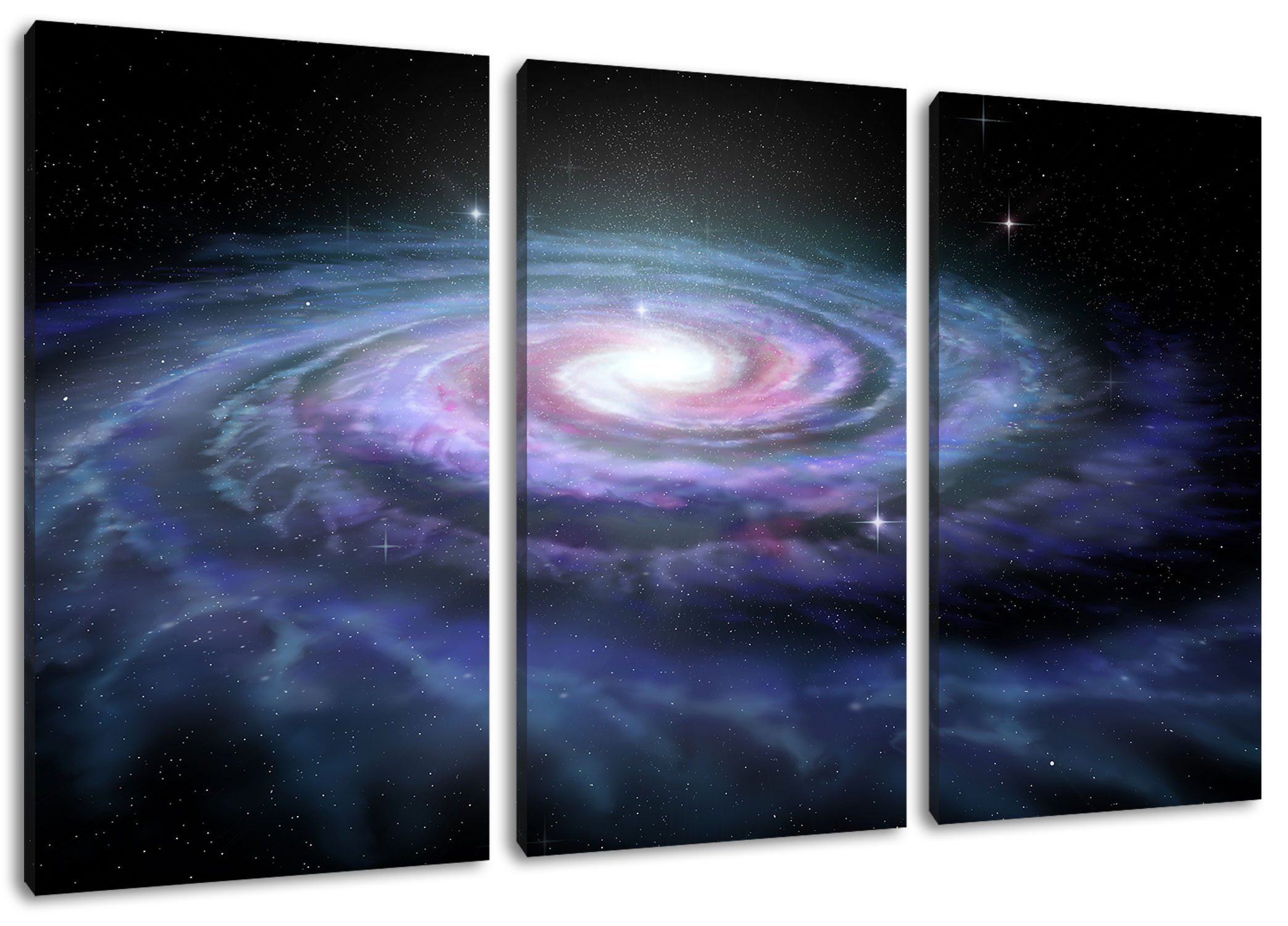 (120x80cm) Sternenwirbel St), Pixxprint Leinwandbild fertig (1 bespannt, Galaxie, Zackenaufhänger Leinwandbild Galaxie inkl. 3Teiler Sternenwirbel