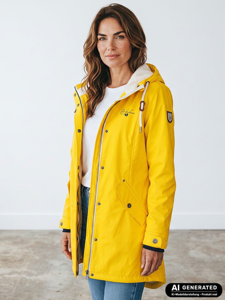 Dry Fashion Regenmantel Malmö Damen Regenjacke Teddy-Fleece-Futter - Outdoor-Jacke Wasserdicht Winddicht, Verschweißte Nähte, 2-Wege-Reißverschluss abgedeckt, Kapuze