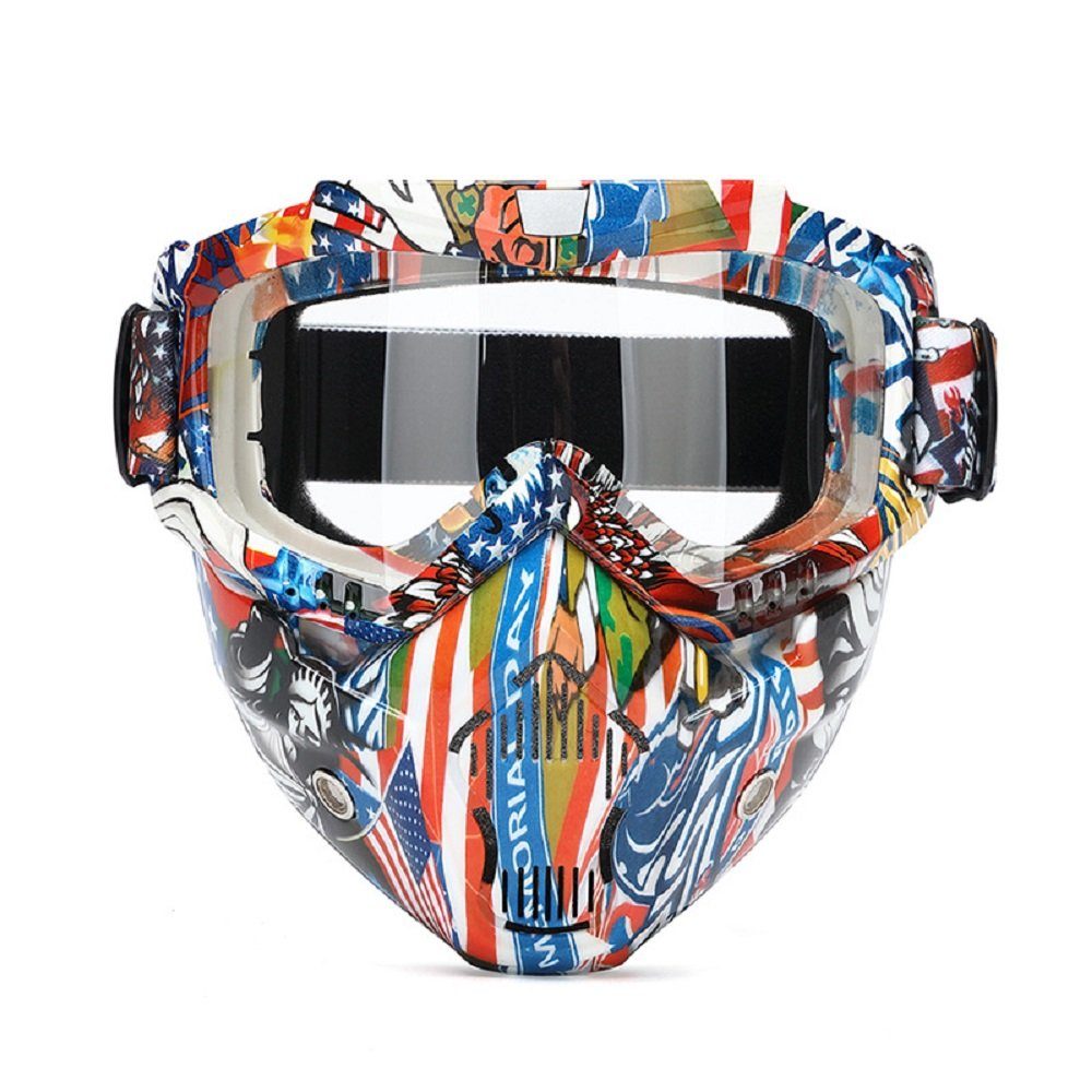 HCMAX Motorrad Schutzbrillen Brille Abnehmbare Gesichtsmaske Helm Nebelfest Winddicht Fahrradbrille zum Offroad Reiten Passen Männer Frau 