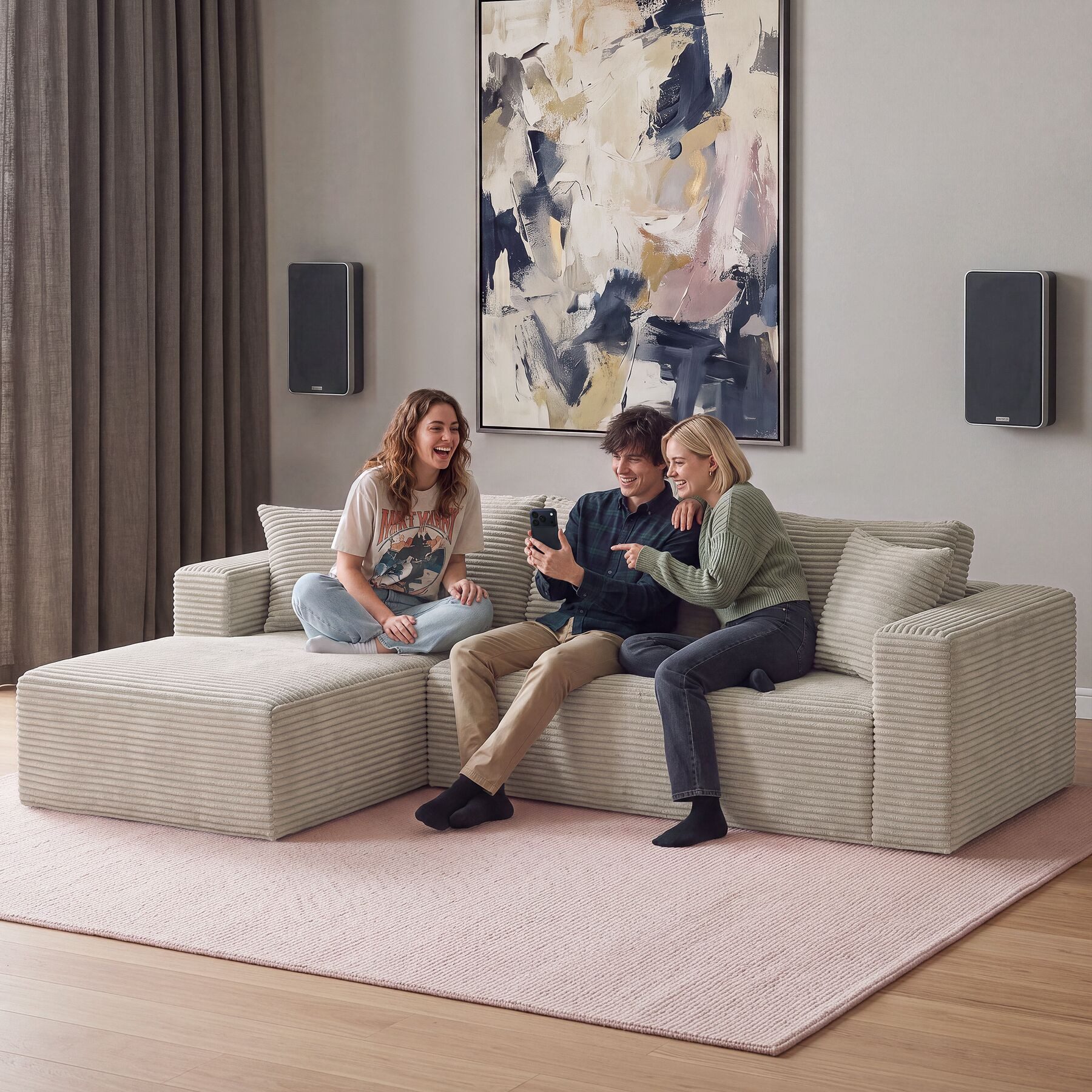 tectake Sofa Relax, L-Form, mit Samtcord-Bezug