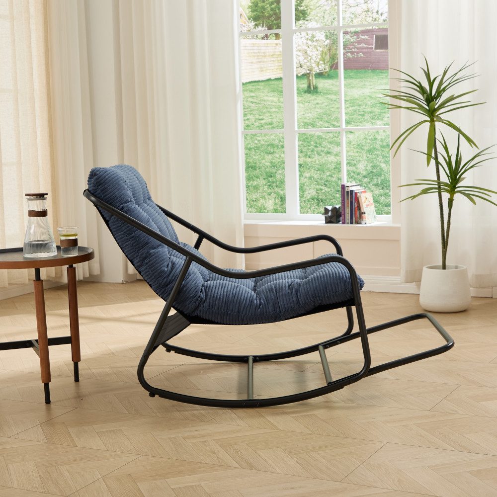 BBG Schaukelstuhl Schaukelstuhl Outdoor mit dickem Polster, Relax Loungesessel aus Stahl (für Balkon, Terrasse, Wohnzimmer), wetterfest & stabil bis 136 kg, bequemer Gartenstuhl