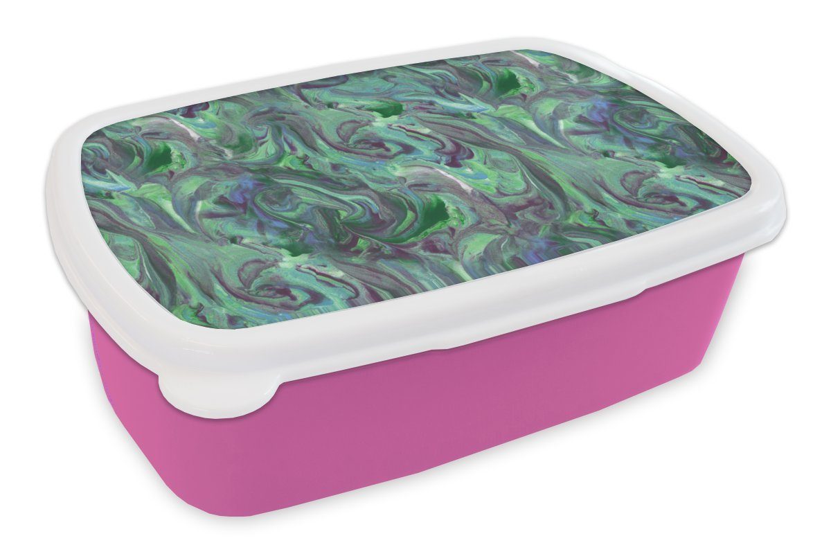 MuchoWow Lunchbox Abstrakt - Marmor - Farbe - Muster, Kunststoff, (2-tlg), Brotbox für Erwachsene, Brotdose Kinder, Snackbox, Mädchen, Kunststoff rosa