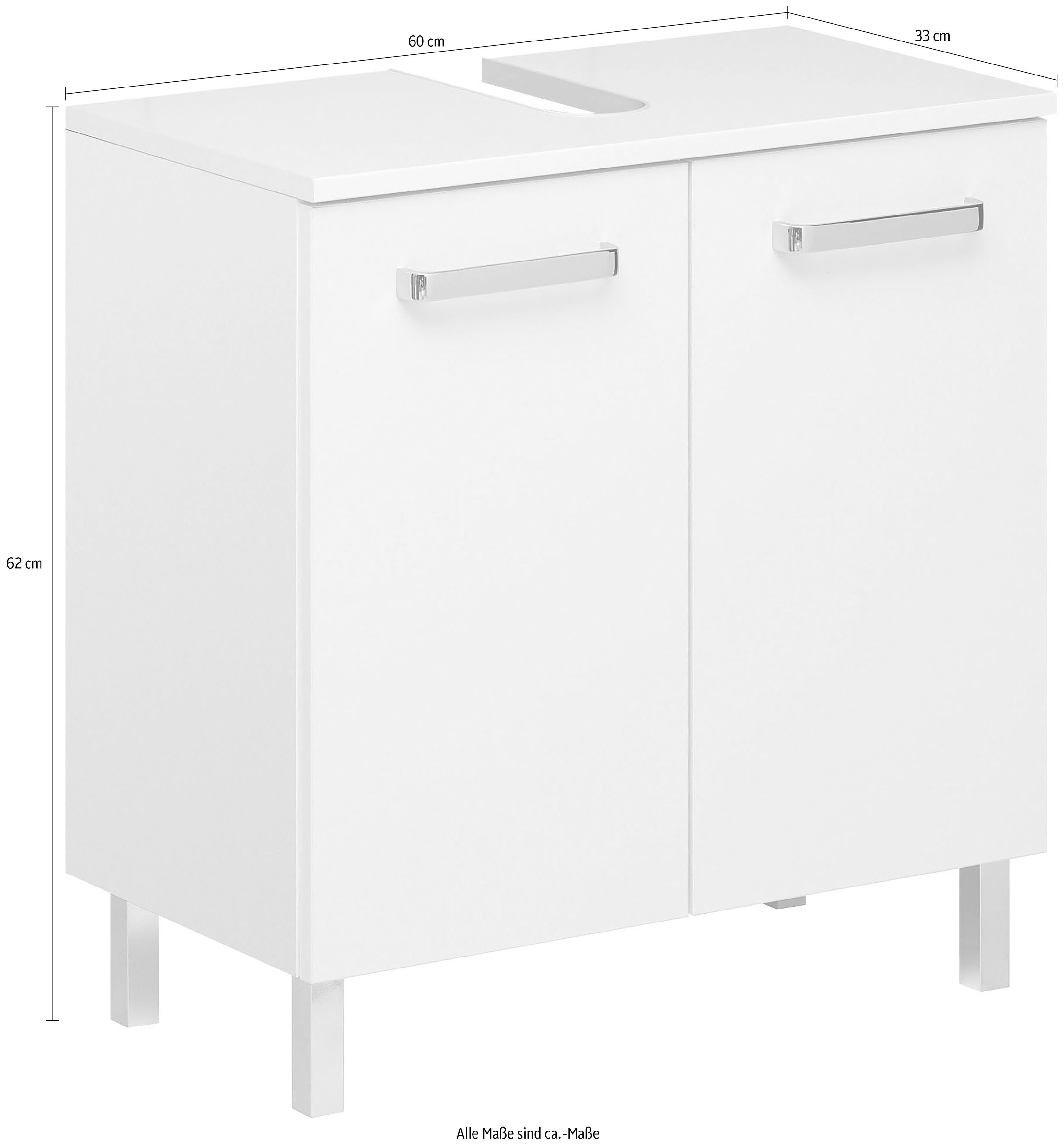 Saphir Waschbeckenunterschrank Quickset Unterbeckenschrank mit 2 Türen, 60 cm breit, ohne Waschbecken Waschbeckenschrank inkl. Türdämpfer, Griffe in Chrom Glanz – Bild 4 von 5