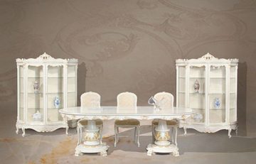 Casa Padrino Esstisch Luxus Barock Esstisch Weiß / Cremefarben / Mehrfarbig / Gold - Ovaler Massivholz Esszimmertisch im Barockstil - Barock Esszimmer Möbel - Luxus Qualität - Made in Italy