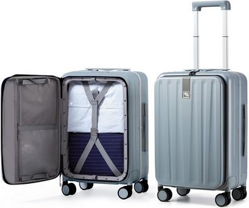 Hanke Hartschalen-Trolley Handgepäckkoffer mit Seitenklappe, TSA Premium Polycarbonat, grau