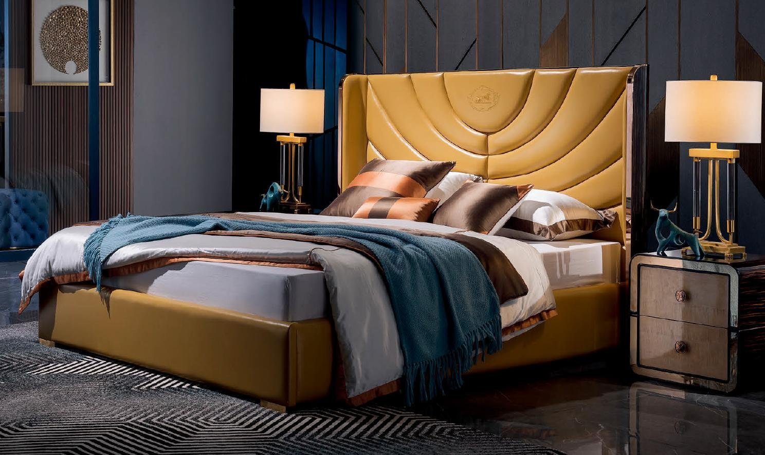 JVmoebel Bett, Luxus Bett Schlafzimmer Leder Polster Doppel Betten Metall Design