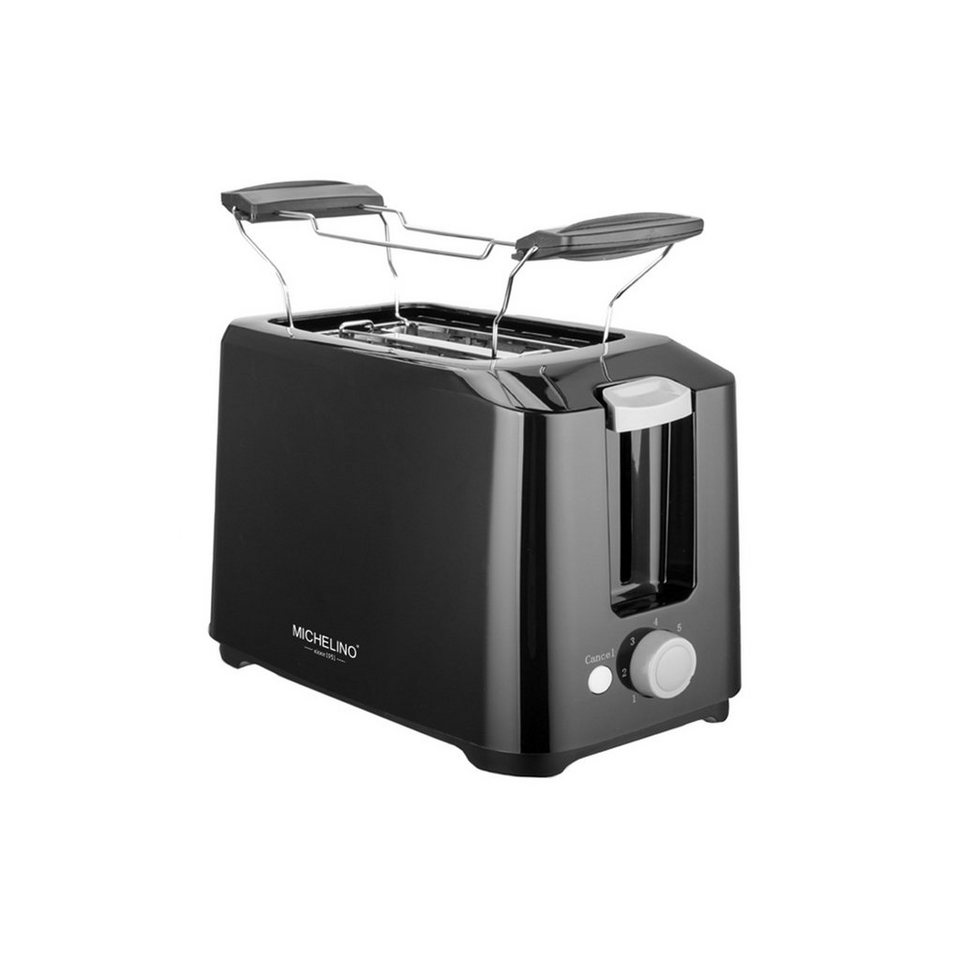 Michelino Toaster 2 Scheiben Toaster mit Brötchenaufsatz Schwarz, 700 W