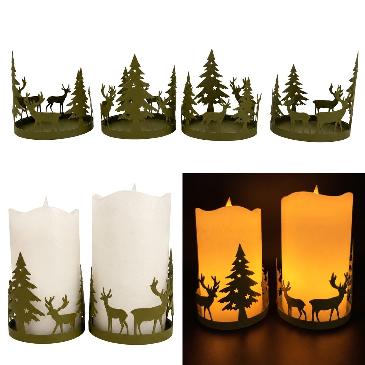 Online-Fuchs Kerzenständer 4 Kerzenhalter für Stumpenkerzen - Deko Herbst, Winter, Weihnachten (ähnlich einem Windlicht, weiß oder grün wählbar), schlicht, modern und zeitlos im Design