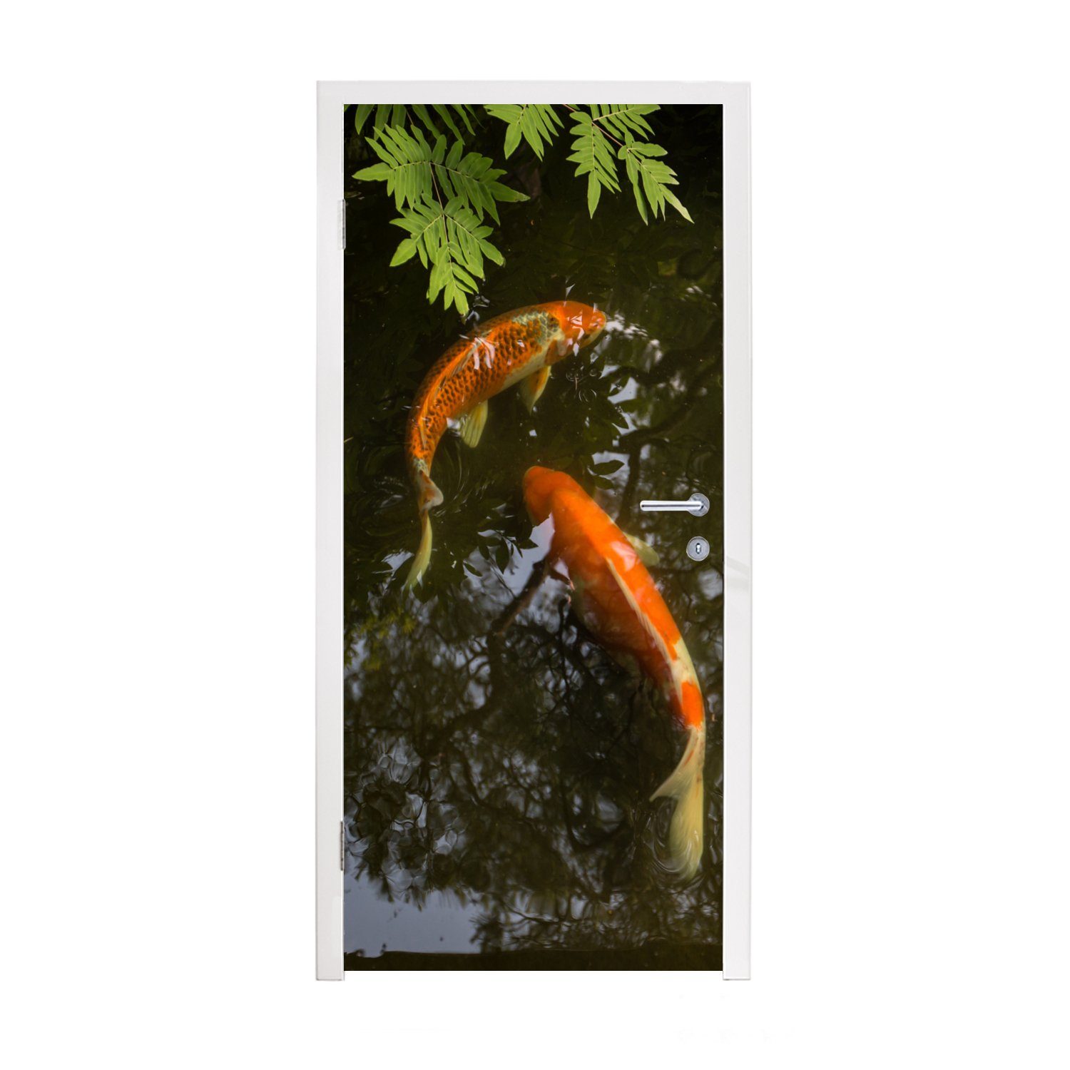 MuchoWow Türtapete Zwei Koi-Karpfen um einen Teich, Matt, bedruckt, (1 St), Fototapete für Tür, Türaufkleber, 75x205 cm