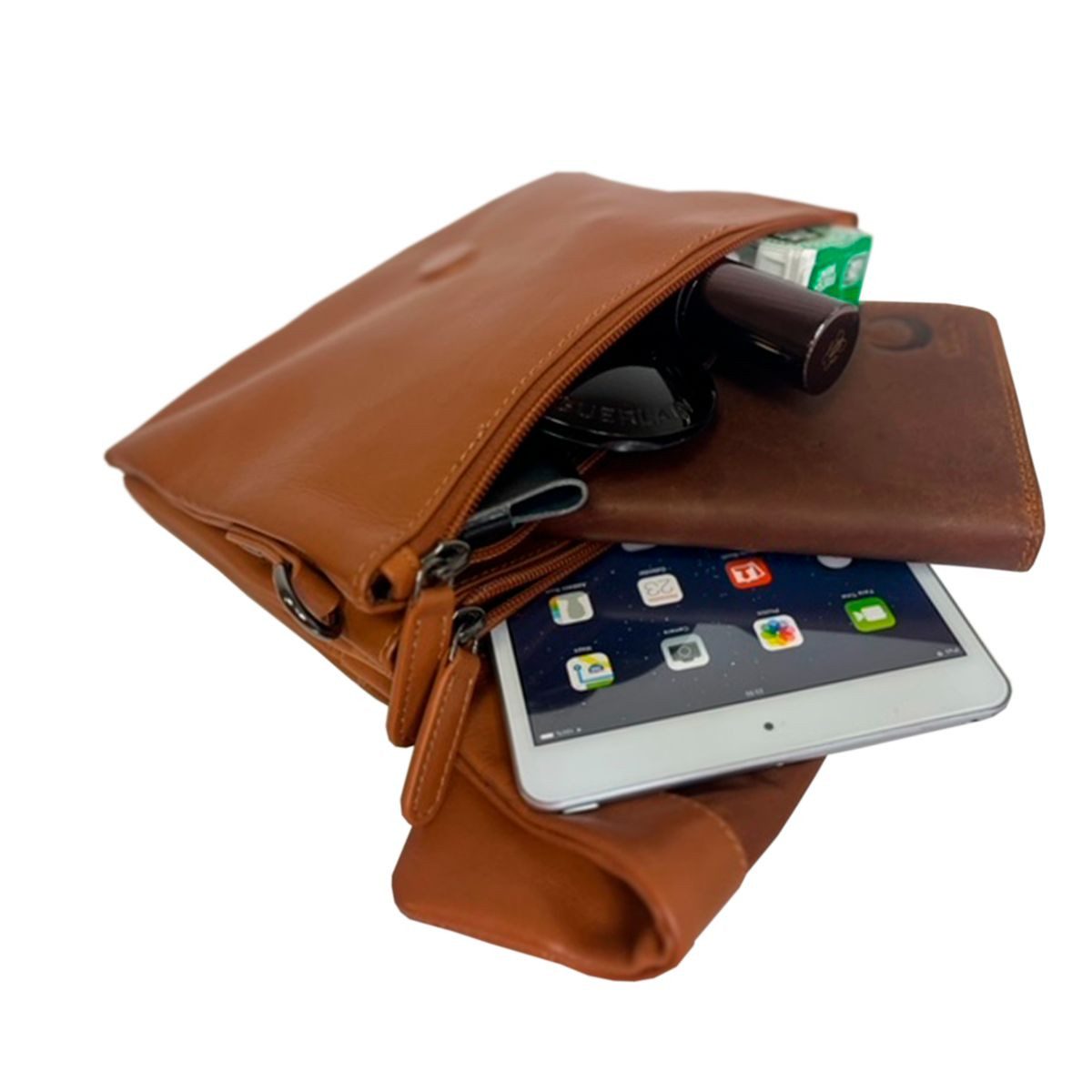 Corno d´Oro Schultertasche Damen Leder Klein Handmade Umhängetasche Echt Leder cognac, mit breitem verstellbarem Schultergurt; leichtes Gewicht von 370gr