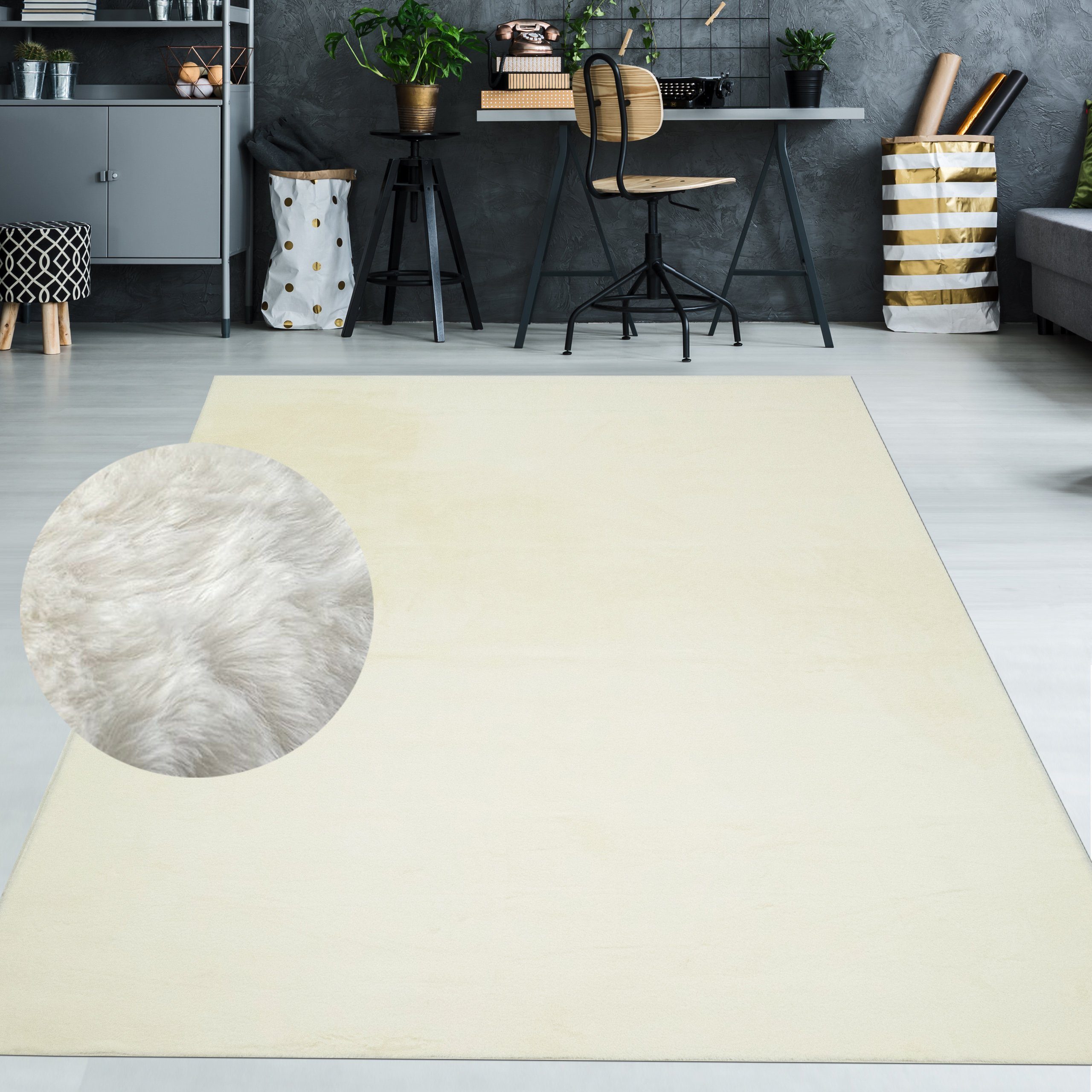 TeppichHome24 Teppich Klassischer weicher Teppich waschbar in cremefarben, günstig online kaufen