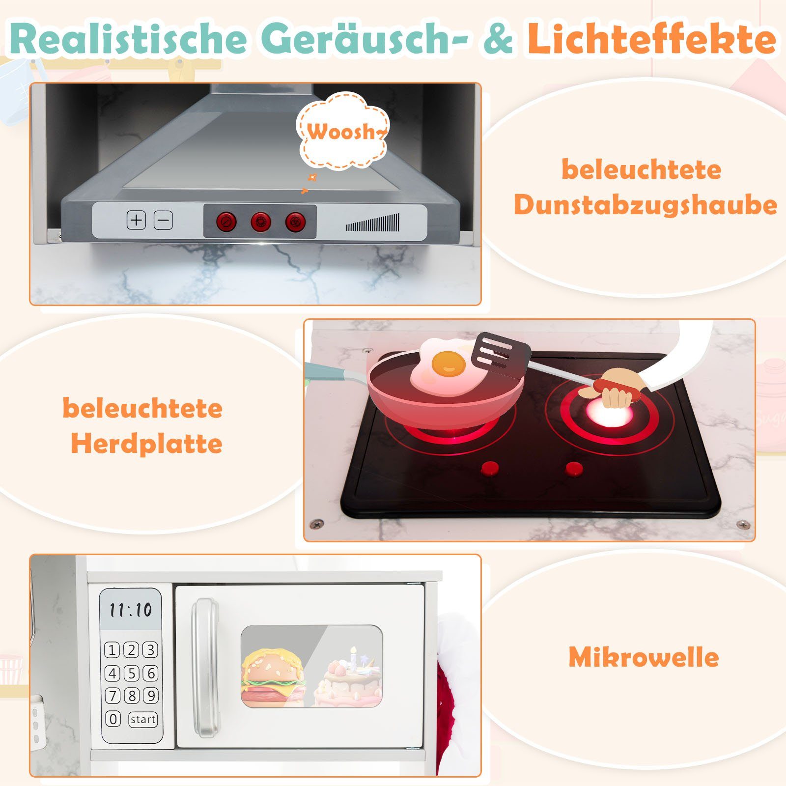 COSTWAY Spielküche, Kinderküche, Holzküche Eck, für Kinder