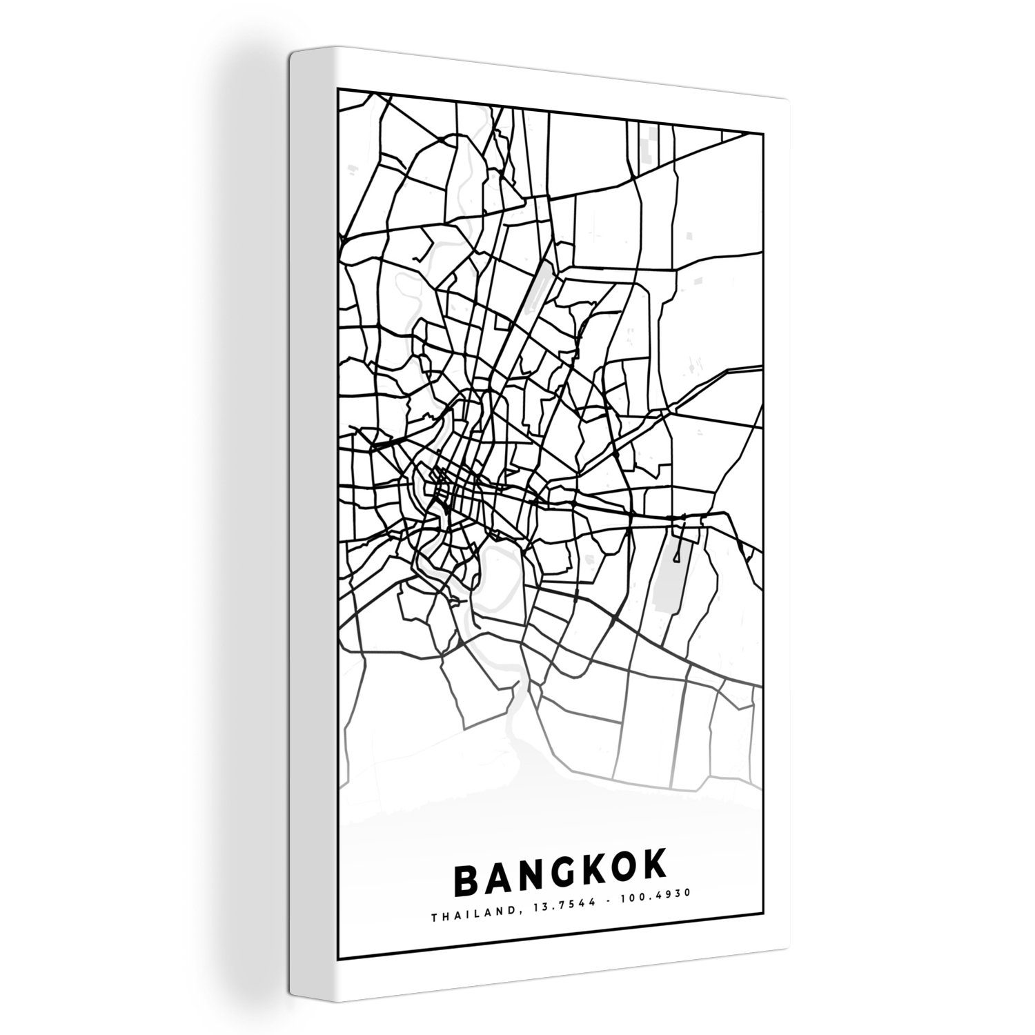 OneMillionCanvasses® Leinwandbild Bangkok - Schwarz und weiß - Karte - Stadtplan, (1 St), Leinwandbild fertig bespannt inkl. Zackenaufhänger, Gemälde, 20x30 cm