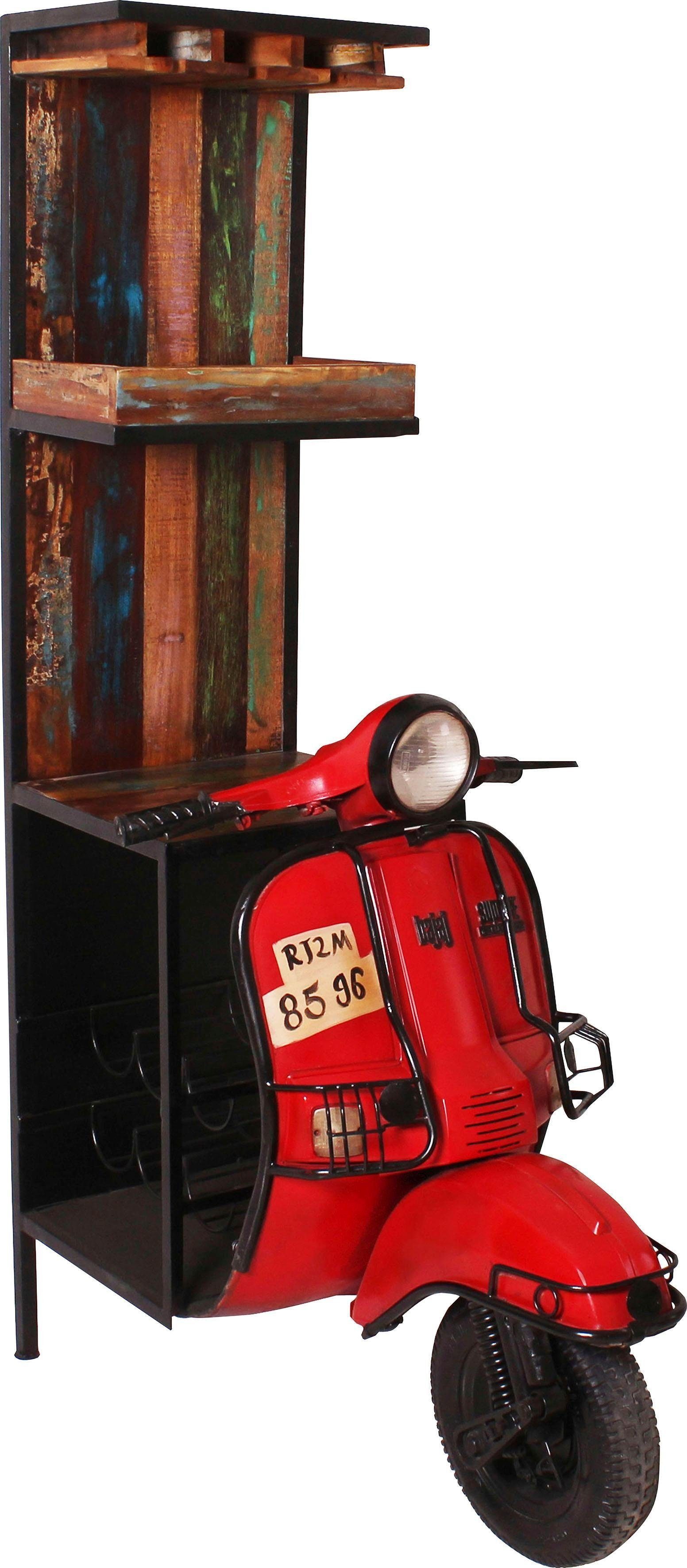 SIT Barschrank Vespa Minibar aus Altholz und Metall im Factory Look Original Vespa-Front mit integriertem Glas- und Flaschenhalter