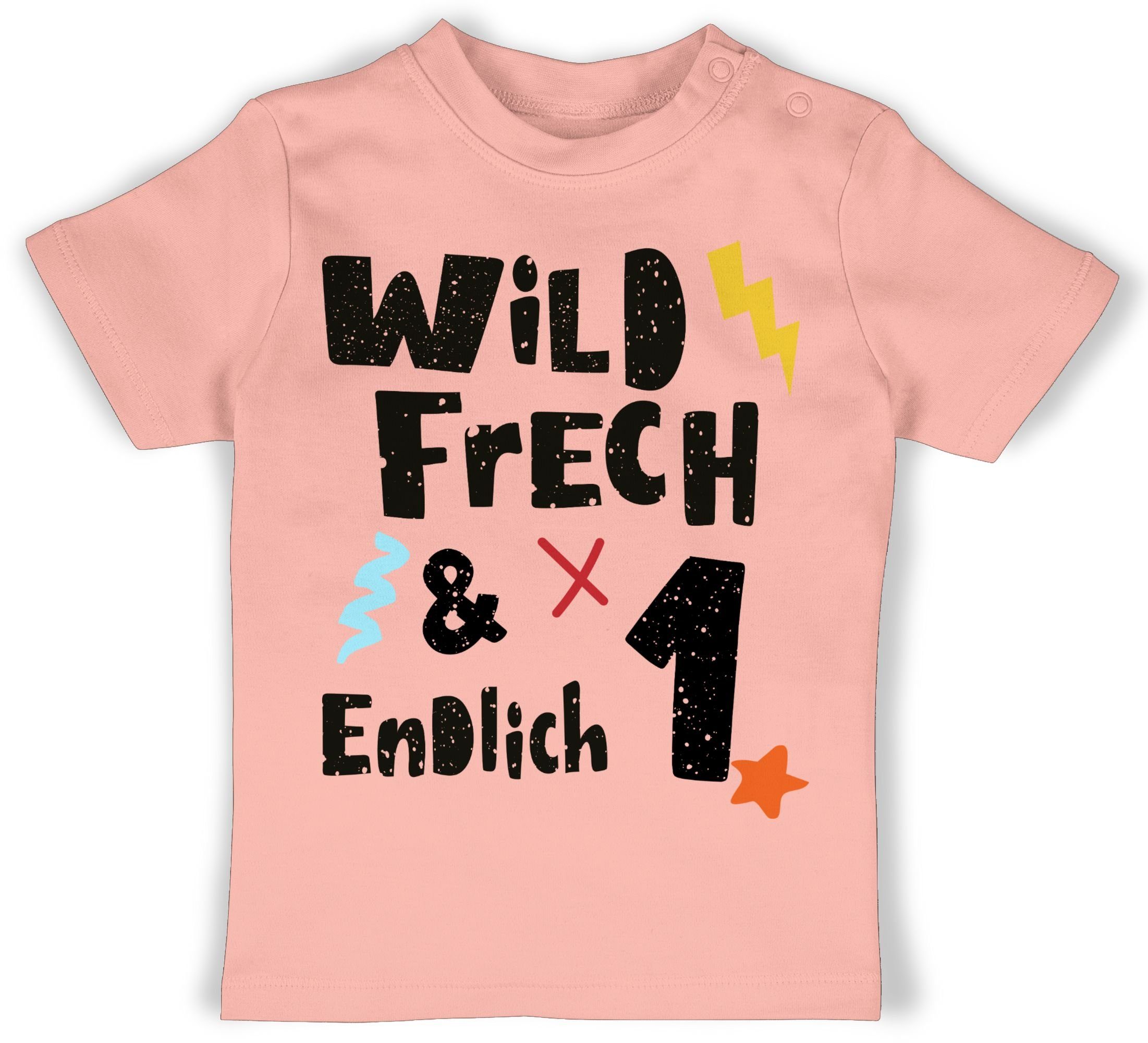 Shirtracer T-Shirt Wild frech und endlich 1 - Wunderbar ein Jahr 1. Geburtstag 1 Babyrosa