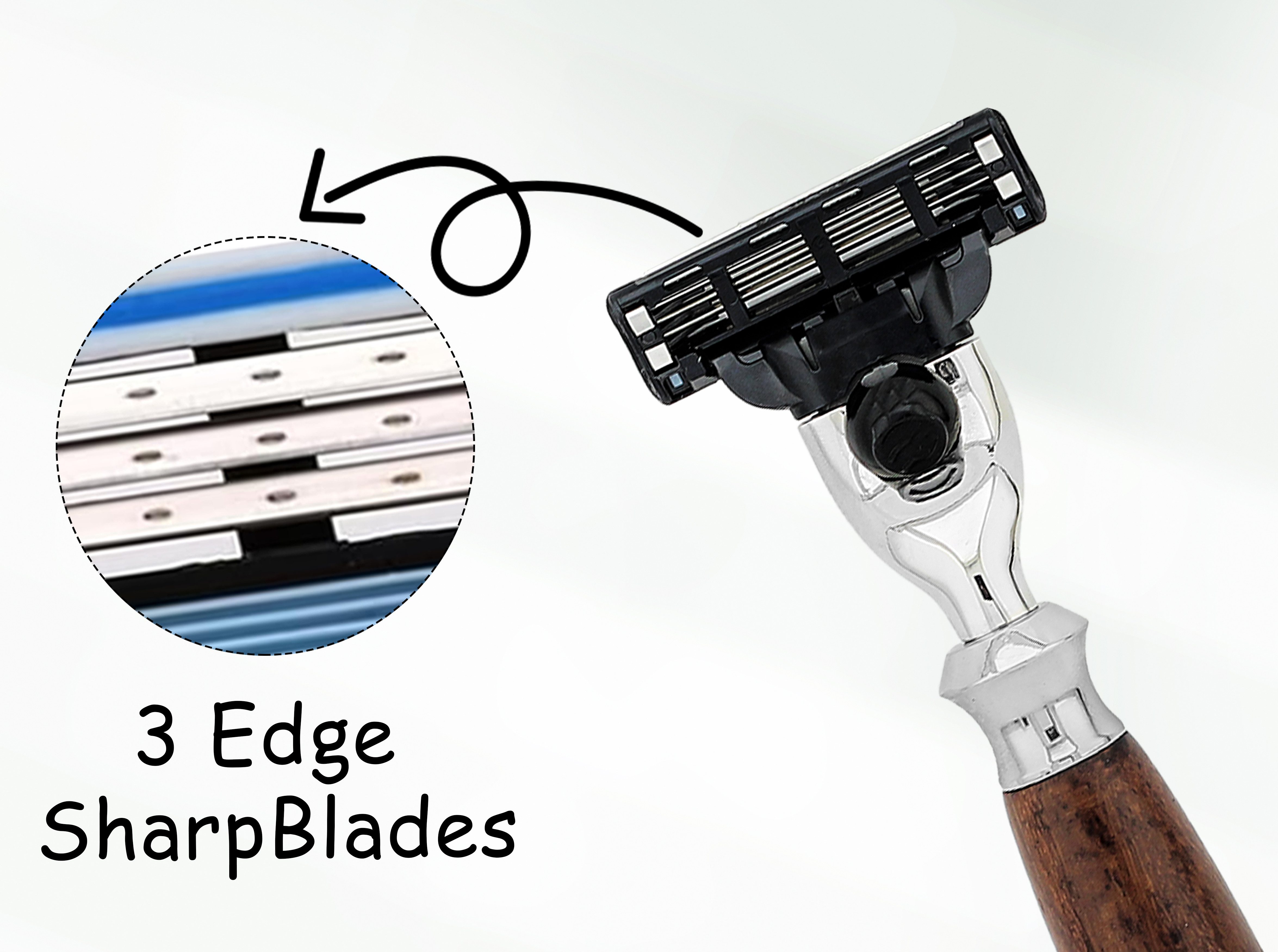 JAG SHAVING Rasierhobel 3-Kanten-Rasierklingen für Herren, Rasierer aus Holz und Metall, economy pieces, 1-tlg., Premiumdesign, along with Mach 3 Gillette-Patrone