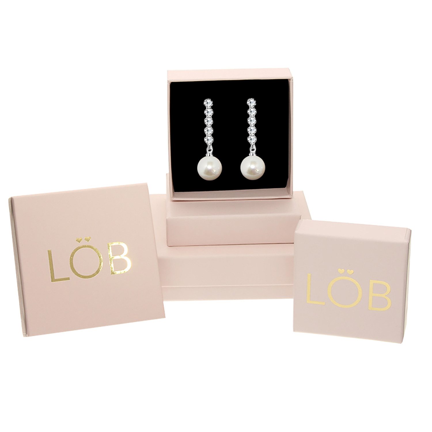 LÖB Perlenohrringe Damen Perlenohrringe Ohrringe Hängend mit Perlen Zirkonia Lang Silber (Geschenke für Frauen Beste Freundin Mutter Mama Damen Ehefrau sie zum Geburtstag Ostern Muttertag Muttertagsgeschenk, Inkl. Schmuckbox), Kristall Tropfen Ohrhänger Tropfenform Elegant Braut Brautschmuck Weiß