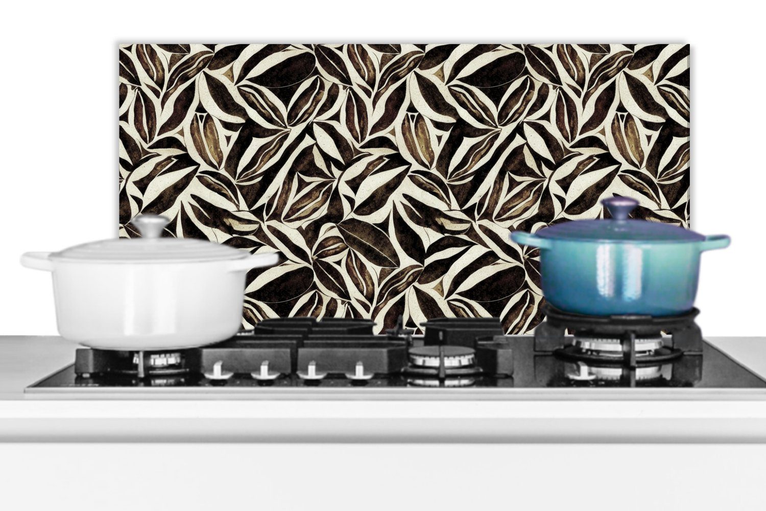 MuchoWow Küchenrückwand Braun - Blätter - 60x30 Küchen (1-tlg), Abstrakt, cm, Fett gegen - Schmutzflecken für Muster und Wandschutz