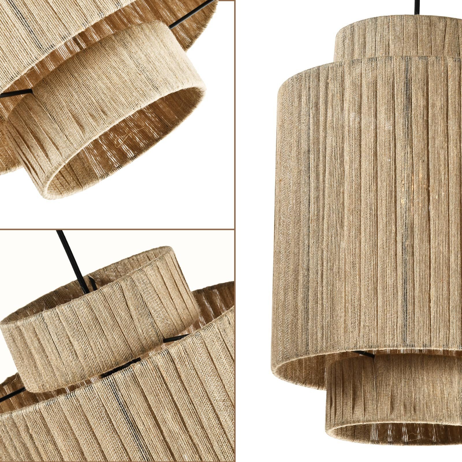LQWELL Pendelleuchte E27 Hängelampe Deckenleuchte Deckenleuchter, Retro Deckenlampe Hängeleuchte 1 Flammig, Linen Beige Kronleuchter, für Wohnzimmer Schlafzimmer Esszimmer Bar Hotel