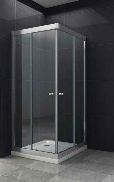 Home Systeme Eckdusche SALUTE Duschkabine Dusche Duschwand Schiebetür Duschtür Glas ESG, BxT: 90x90 cm