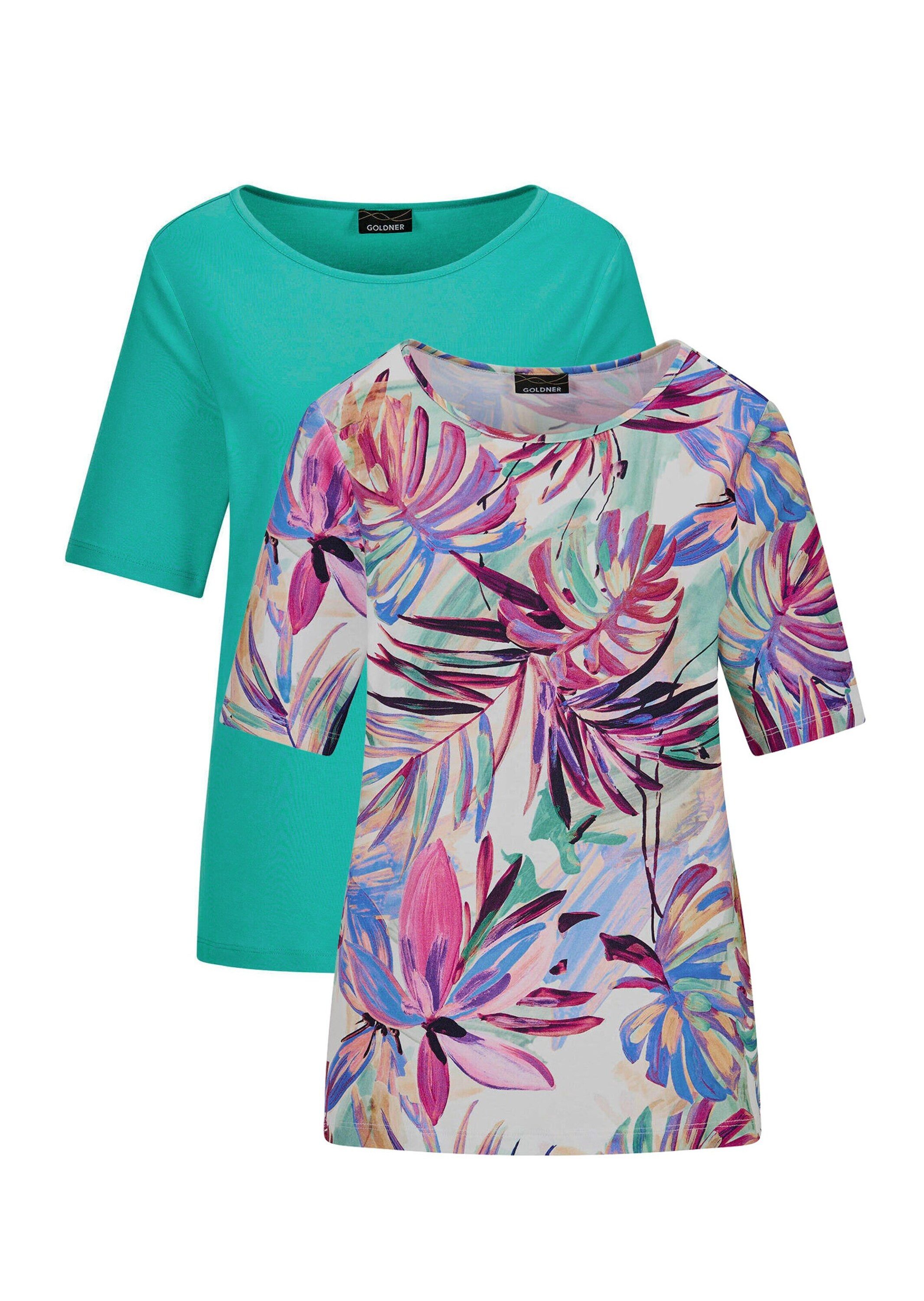 Print-Shirt Kurzgröße: Elegantes Shirt-Duo mit Muster-Mix
