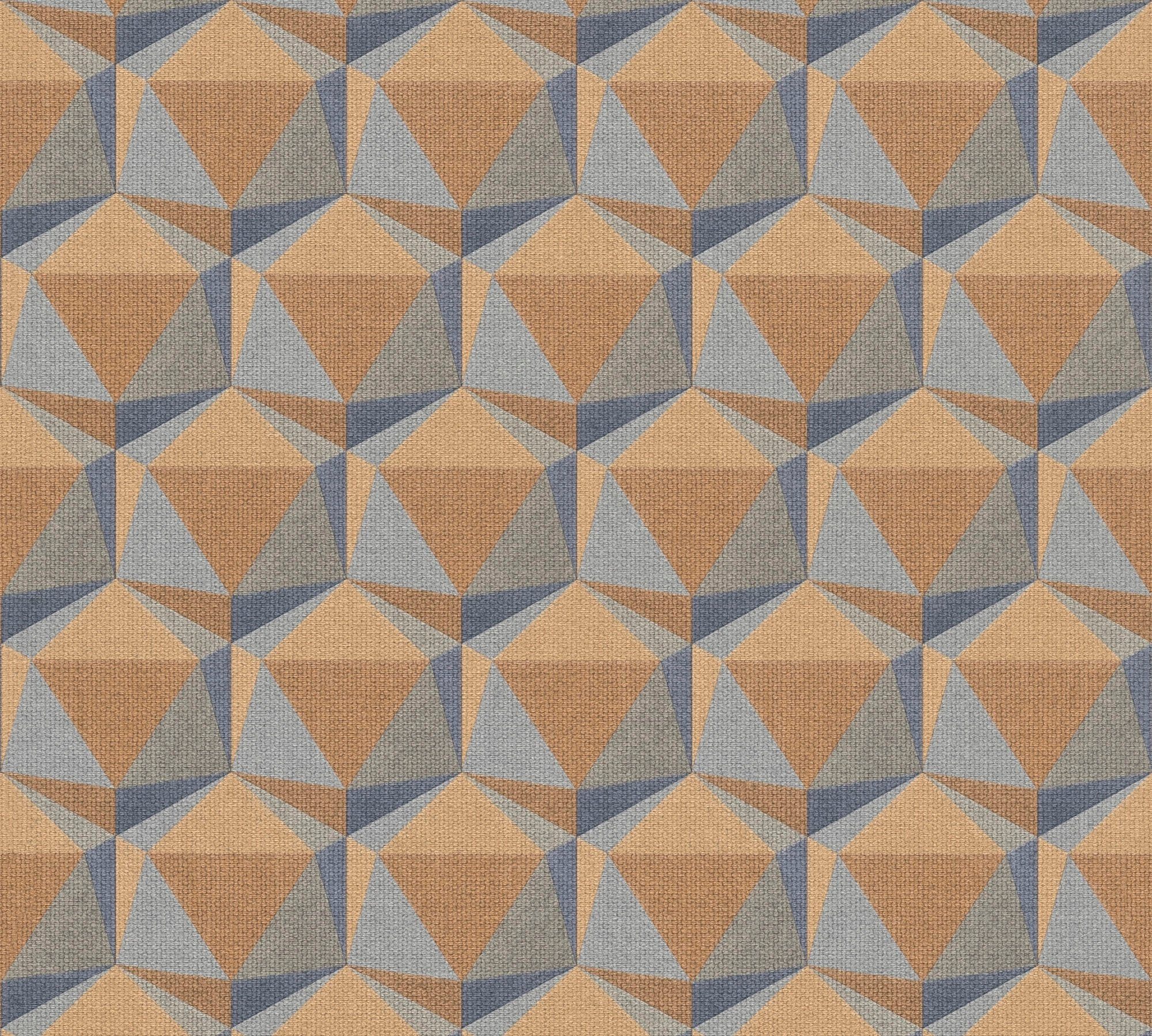 Muster matt, Grafisch Nara 3D Vliestapete (1 3D leicht strukturiert, Gelb,Blau,orange,Grau A.S. Effekt, Grafiktapete Création St),