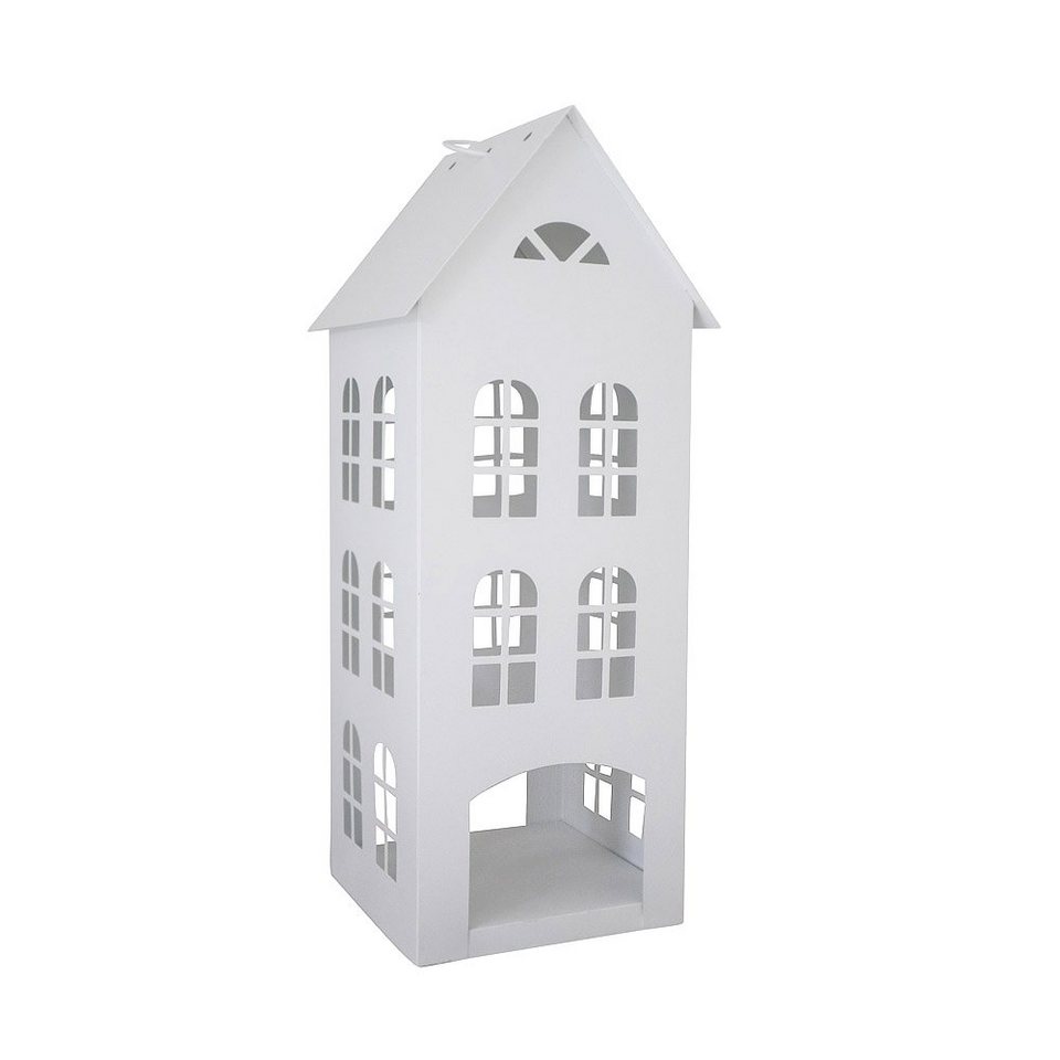 Grafelstein Kerzenlaterne Laterne WHITE HOME weiß Haus aus Metall H45cm  Dekohaus