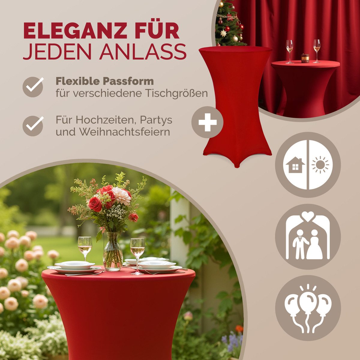 Detex Stehtischhusse, 80cm Rot 2er Set Rund Stehtisch Hussen Bezug Überwurf günstig online kaufen