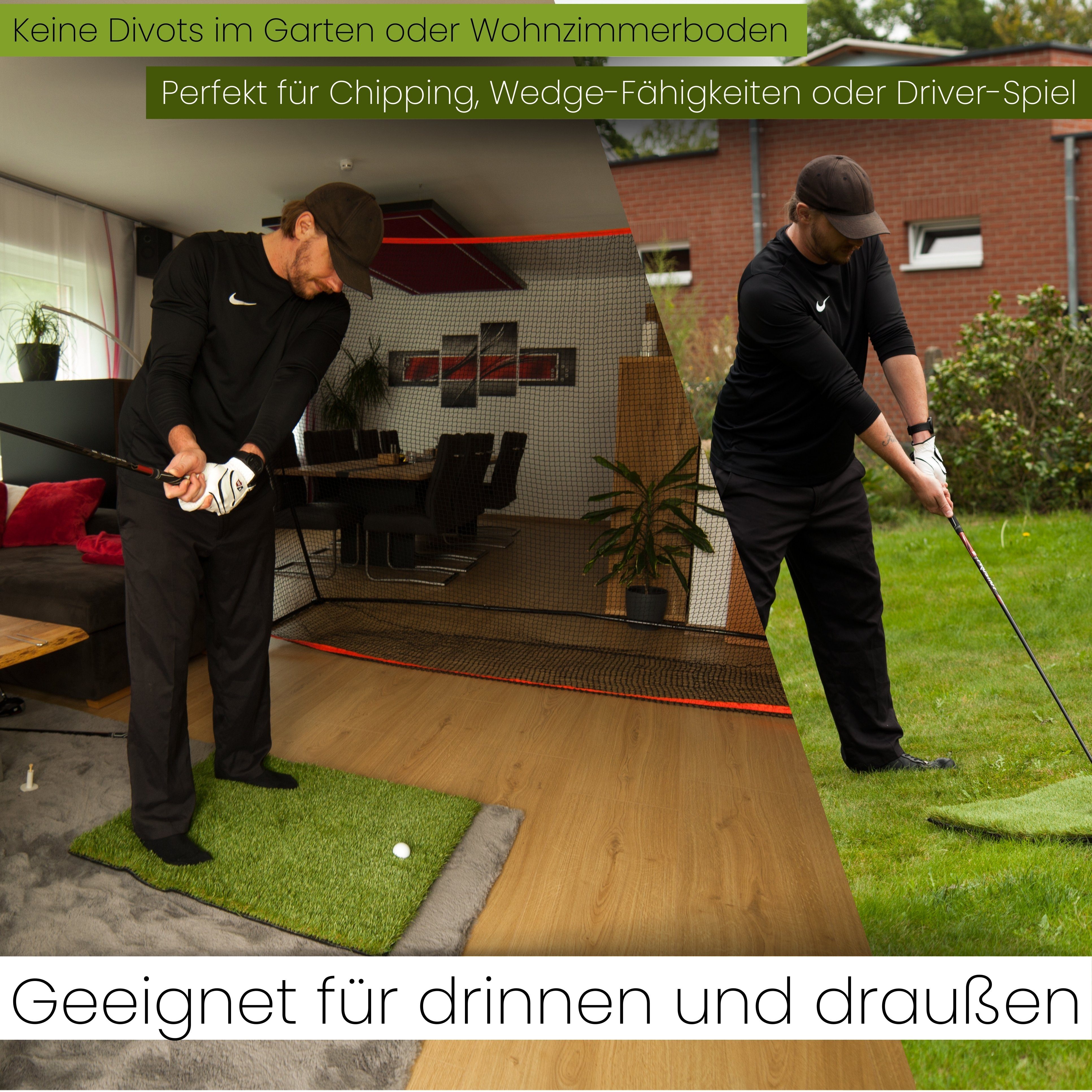 AMF Life Golf-Abschlagmatte Schlagunterlage (naturel, 85 x 65 x 4cm (Höhe inklusive. Filzboden), inkl. Tee + Teehalter verstellbar, Indoor Outdoor, tragbar, zusammenrollen, chippen, driven), Präzisionsabschlagmatte, strapazierfähig, flexibel, Golfschwung
