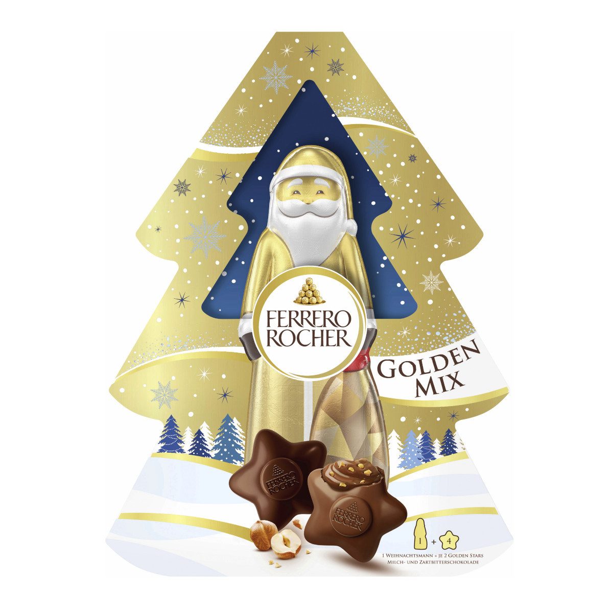 FERRERO ROCHER Schokolade, Ferrero Rocher Mixpack Golden Stars und Weihnachtsmann Packung 116g