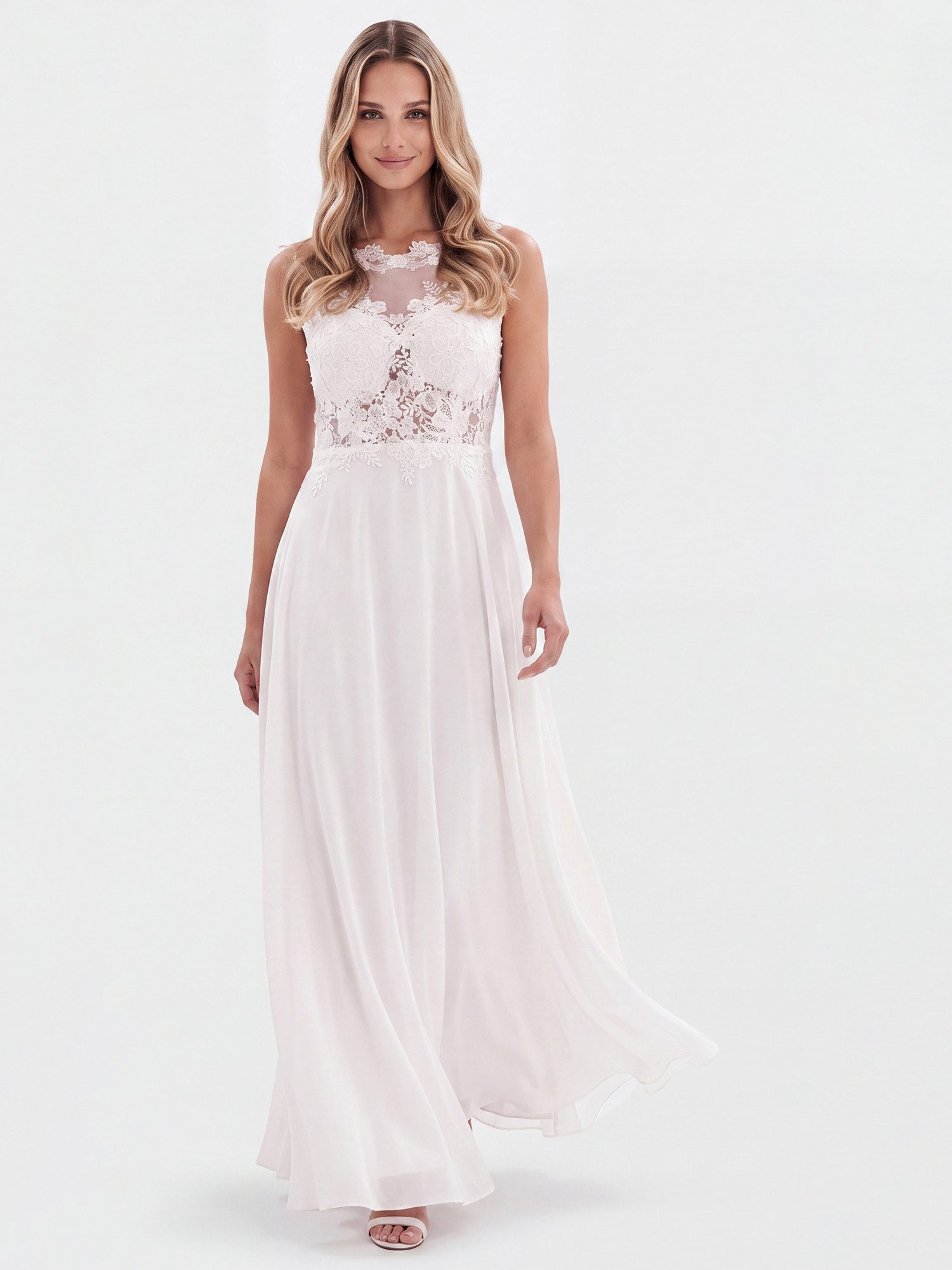 Apart Abendkleid mit floraler Spitze und fließendem Rock