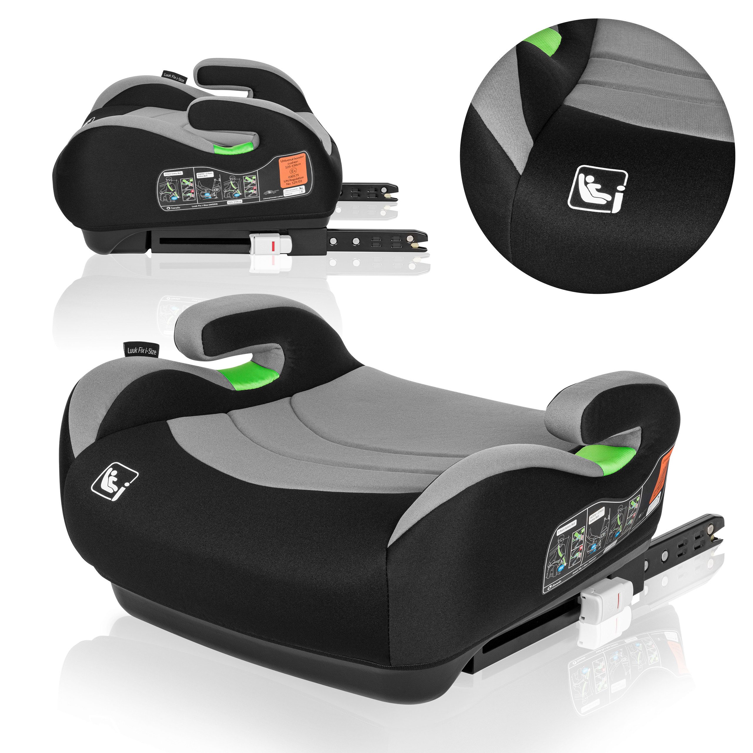 lionelo Kindersitzerhöhung LUUK FIX I-SIZE, ab: ab 2 Jhre, bis: bis zu 4 Jahre oder länger, ab: 125,00 cm, bis: 150,00 cm, (Set), ISOFIX / I-SIZE / Maschinenwaschbar / 22-36 kg / 125-150 cm