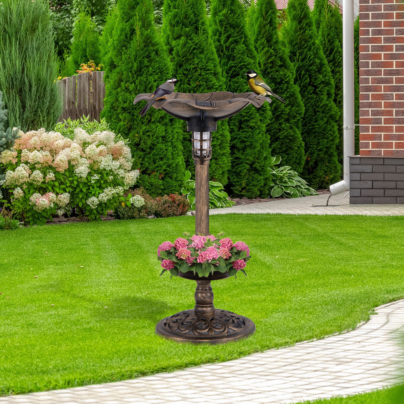 COSTWAY Vogeltränke, Futterspender, mit Solarleuchte, Blumentopf, günstig online kaufen