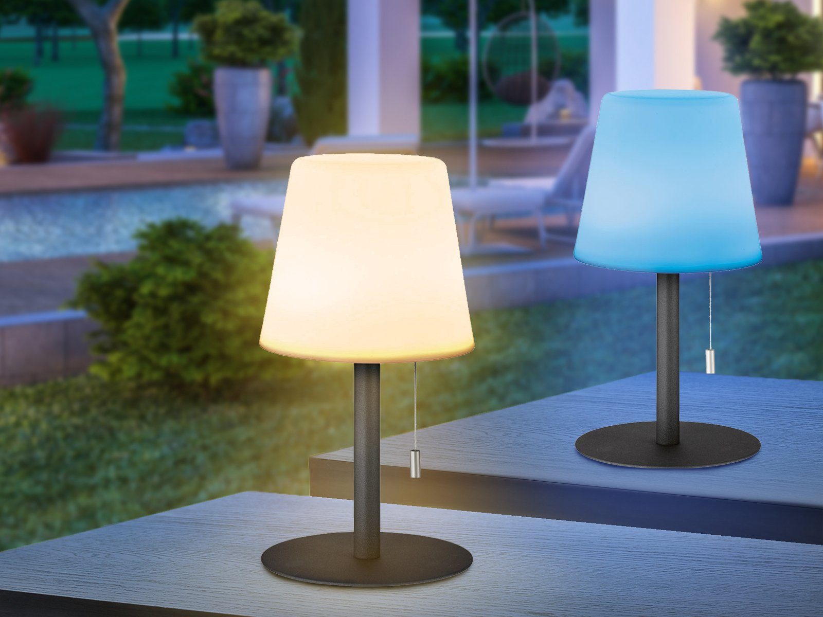Outdoor LED Außen-Tischleuchte, Farbwechsel, 2er LED dimmbar Wechsler, & ohne FHL Höhe Warmweiß, fest 29cm Strom-kabel, easy! RGB SET integriert,