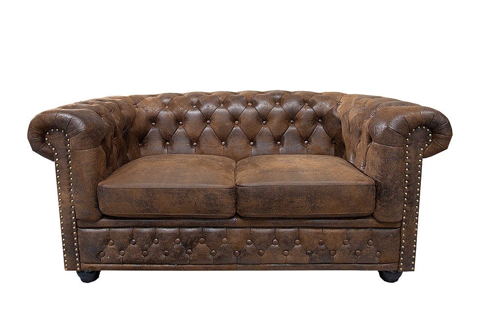 riess-ambiente Sofa CHESTERFIELD 150cm antik braun, Couch · mit Federkern · 2 Sitzer · Microfaser · Wohnzimmer – Bild 2 von 5
