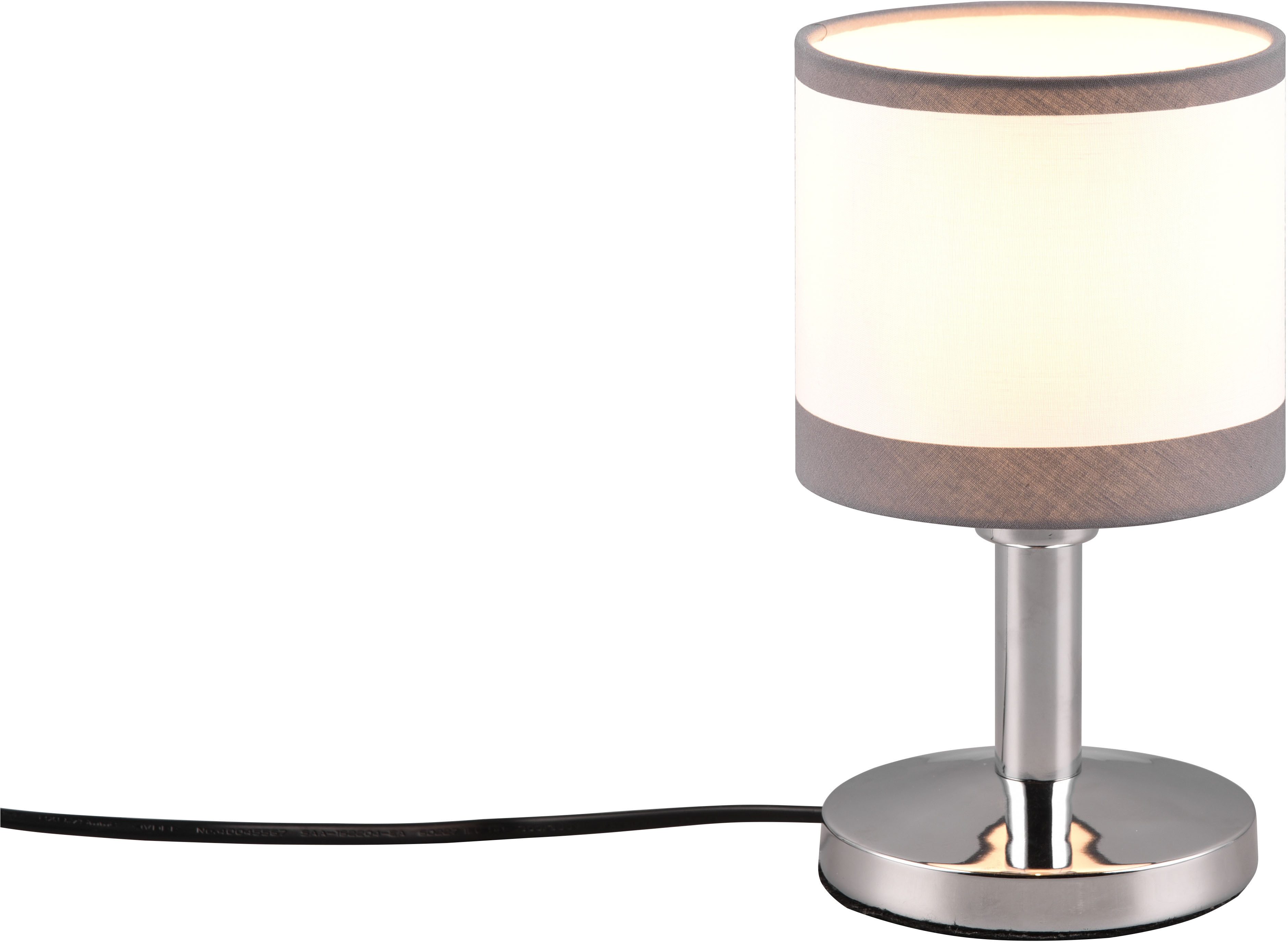 Reality Leuchten Schreibtischlampe DAVOS, Tischleuchte exkl 1xE14 max 10W On/Off Touch Steuerung, Ein-/Ausschalter, Leuchtmittel wechselbar, warmweiß - kaltweiß, Nachttischlampe Höhe 22cm mit Touchfunktion und Stoffschirm Ø12 cm