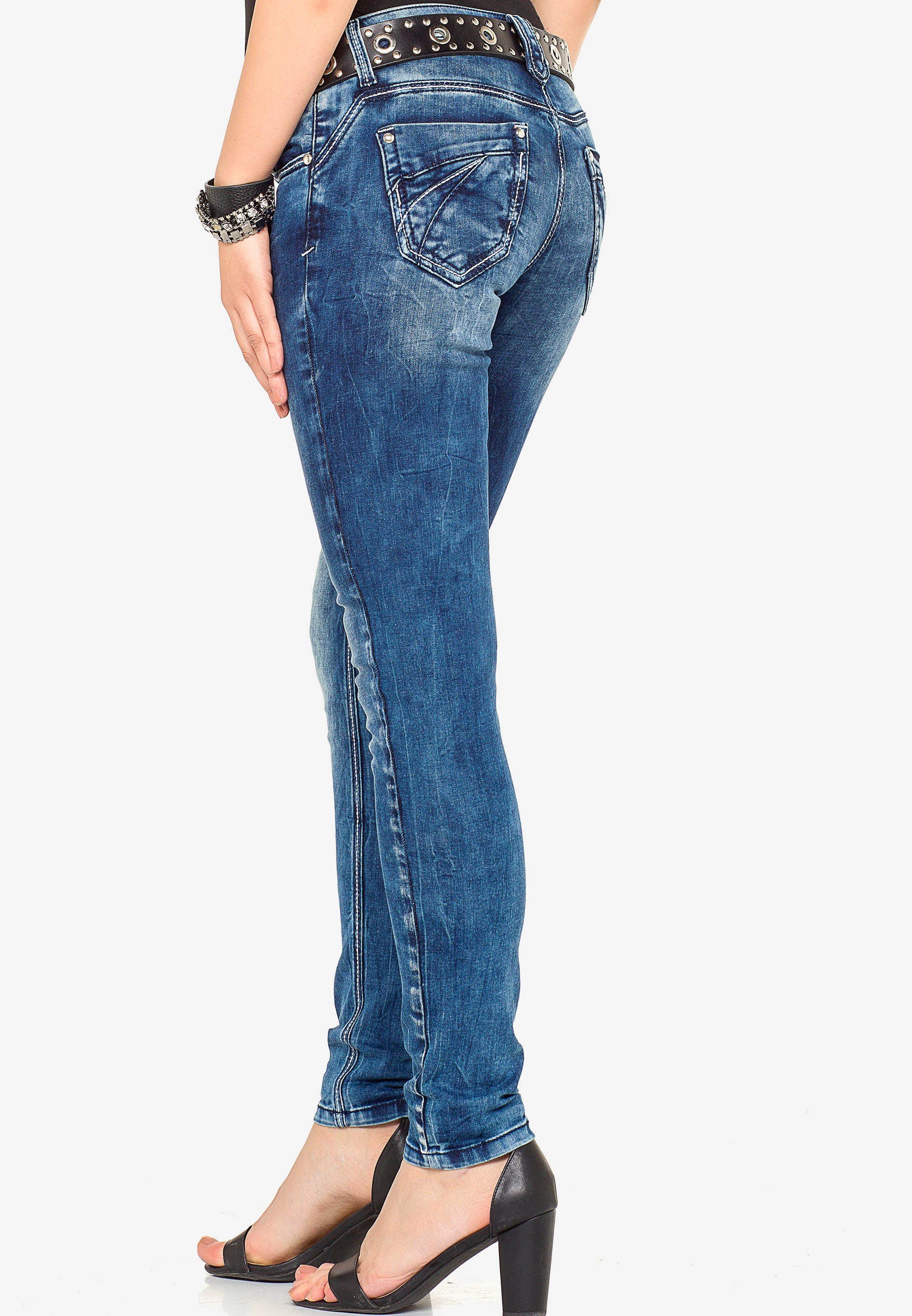 Damen Jeans Cipo & Baxx Slim-fit-Jeans mit cooler Waschung n Straight Fit