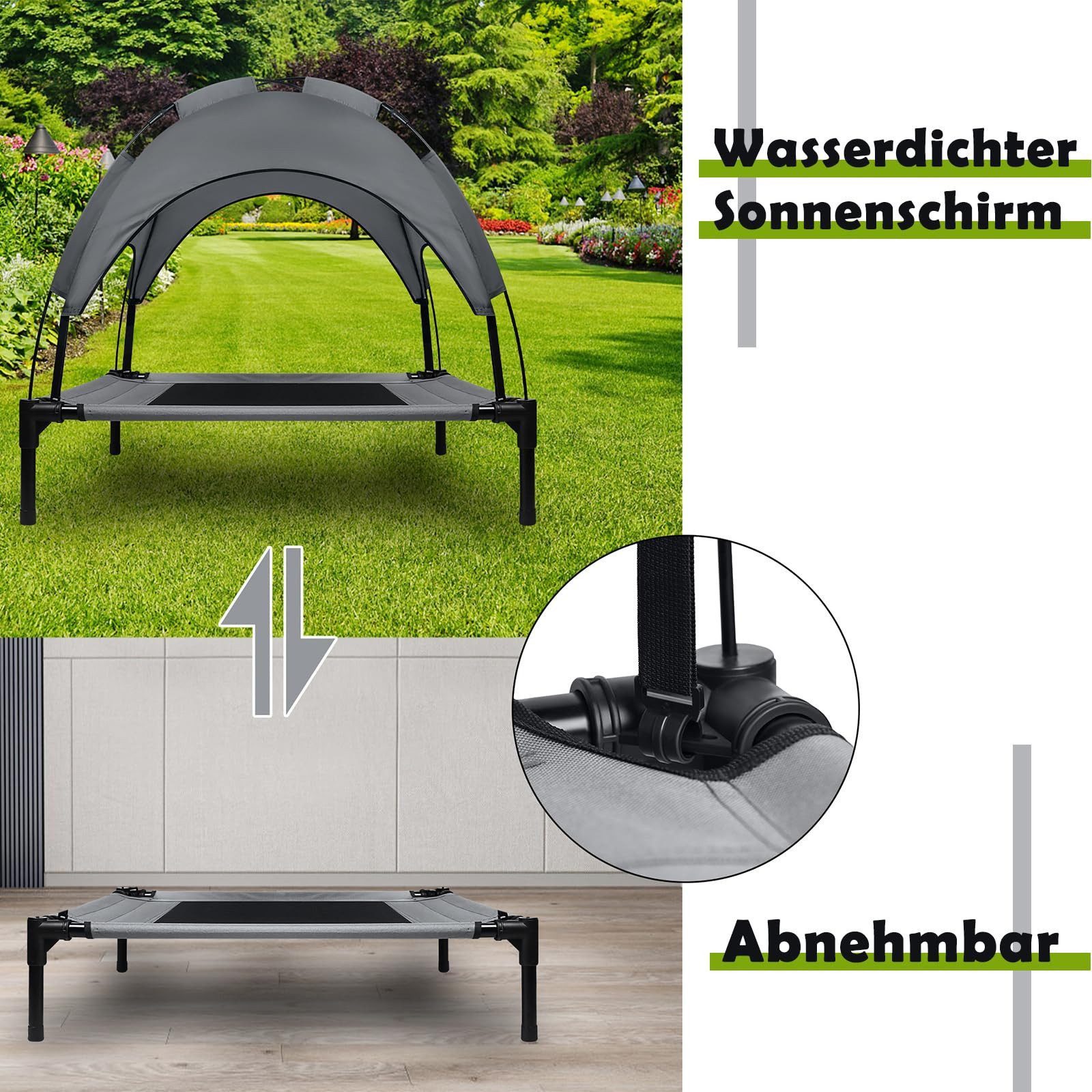 FIVMEN Hundebett Erhöhtes Haustierbett mit abnehmbarem Sonnendach, Haustierbett für Innen & Außen, Grau, erhältlich in M/L/XL