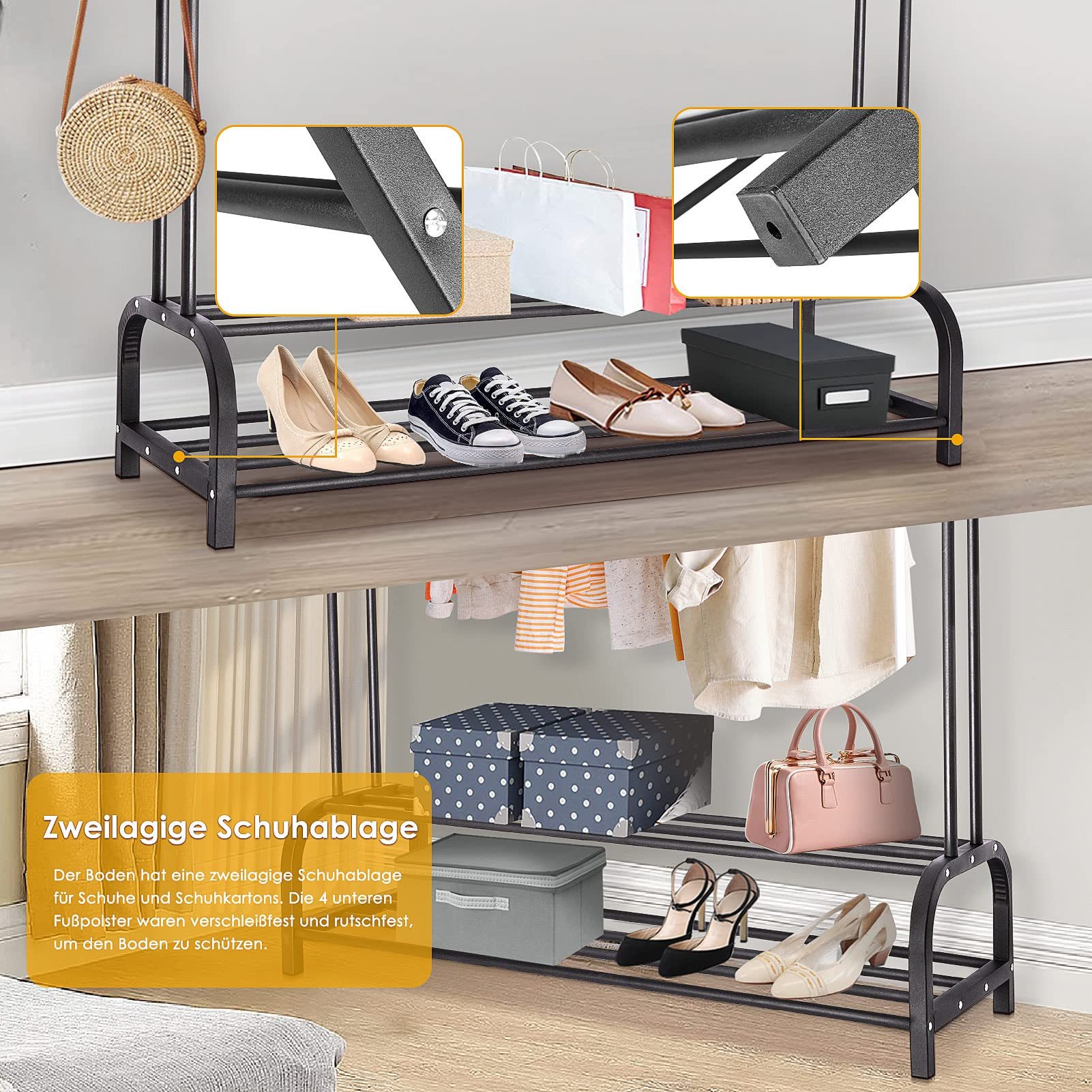 Youyijia Kleiderbügel Freestanding Double Rods, Hanger, 146 x 37 x 110 cm – Bild 3 von 5