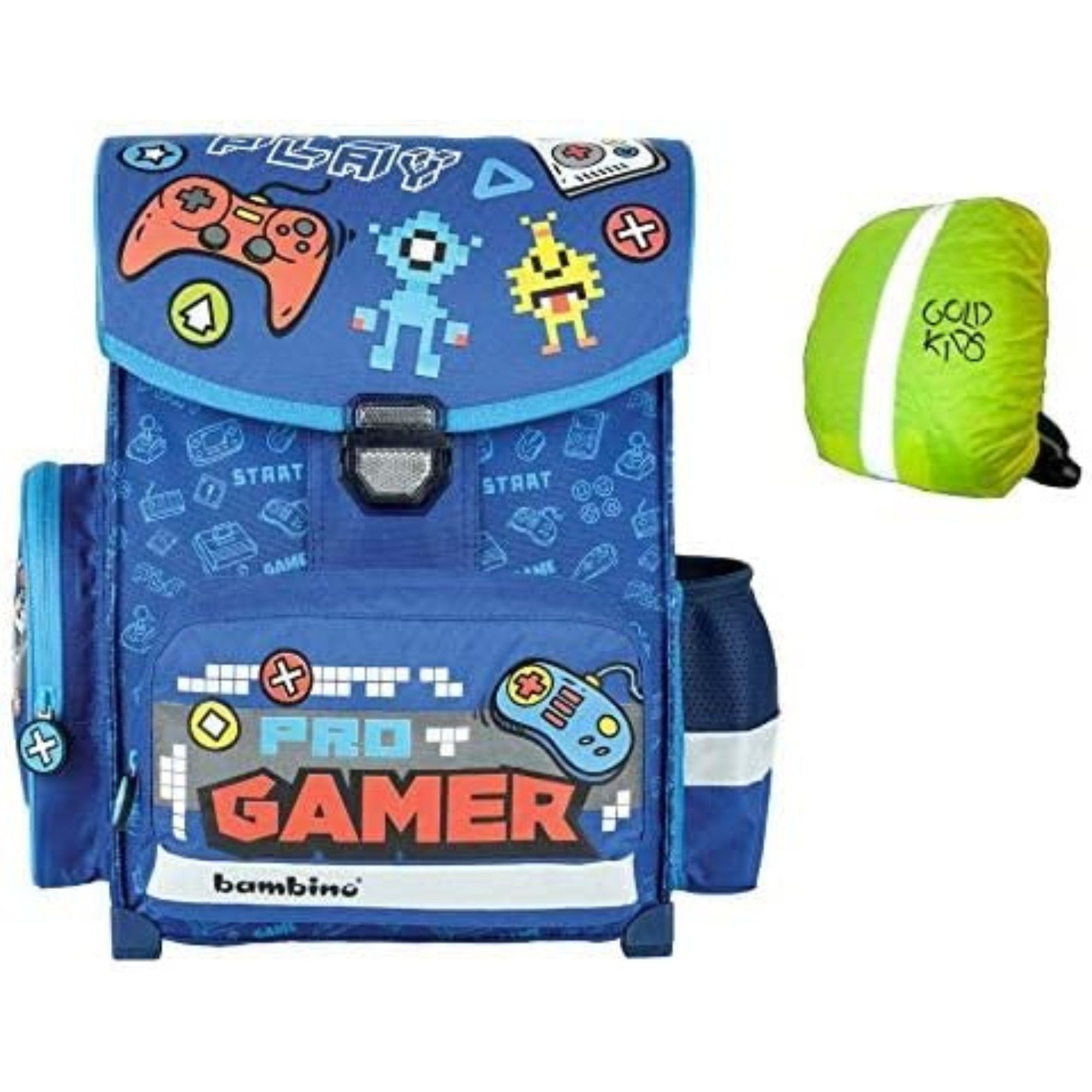 GOLDKIDS Schulranzen Bambino ergonomischer (Schulranzen Ranzen Tornister, 1-tlg., Schultasche Play Game inkl), Regenschutz ab 1.Klasse Grundschule