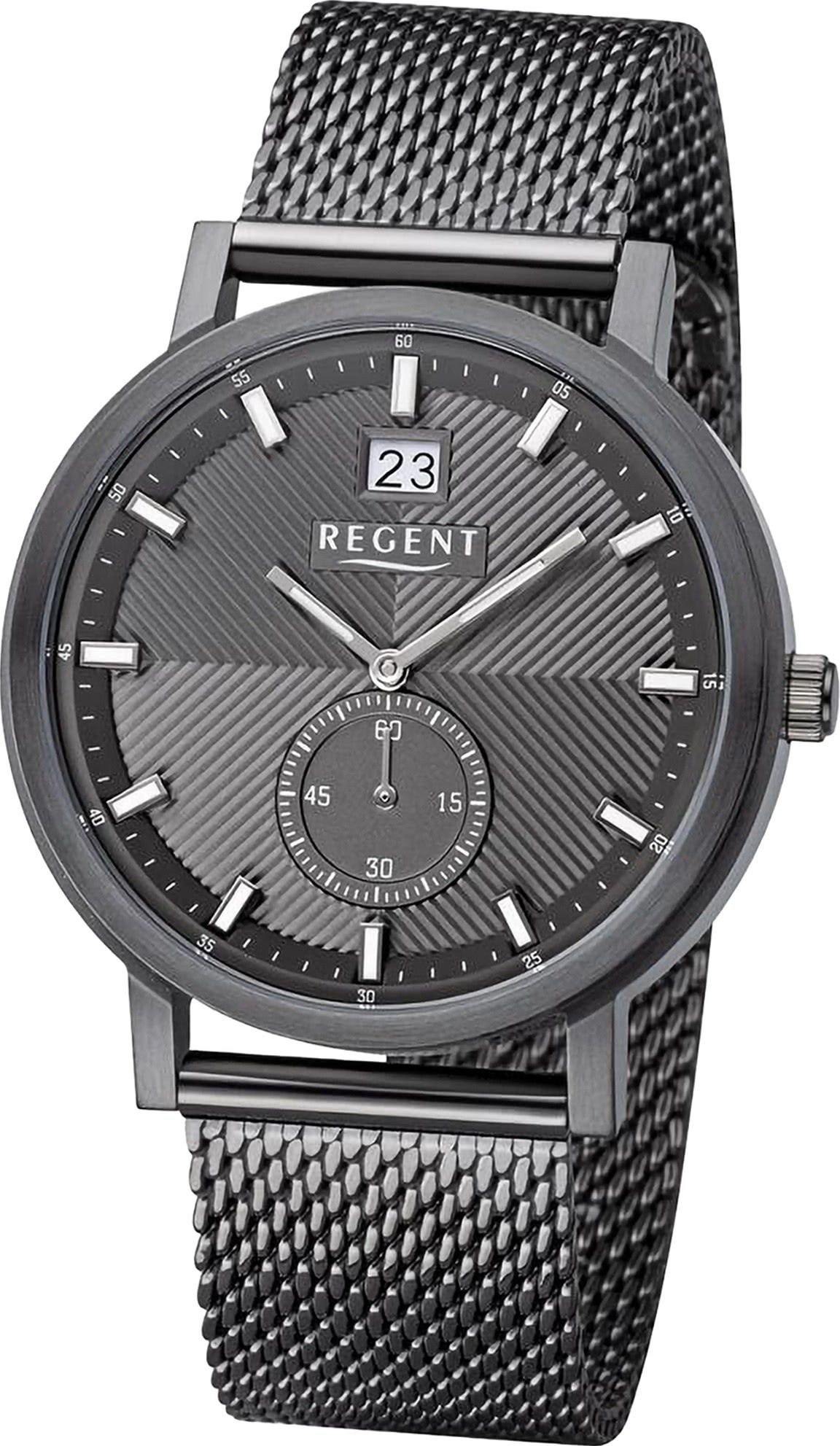 Regent Quarzuhr Herren 39mm), Armbanduhr Armbanduhr Herren Metallarmband, (ca. Analog, Regent extra rund, Uhrzeit groß