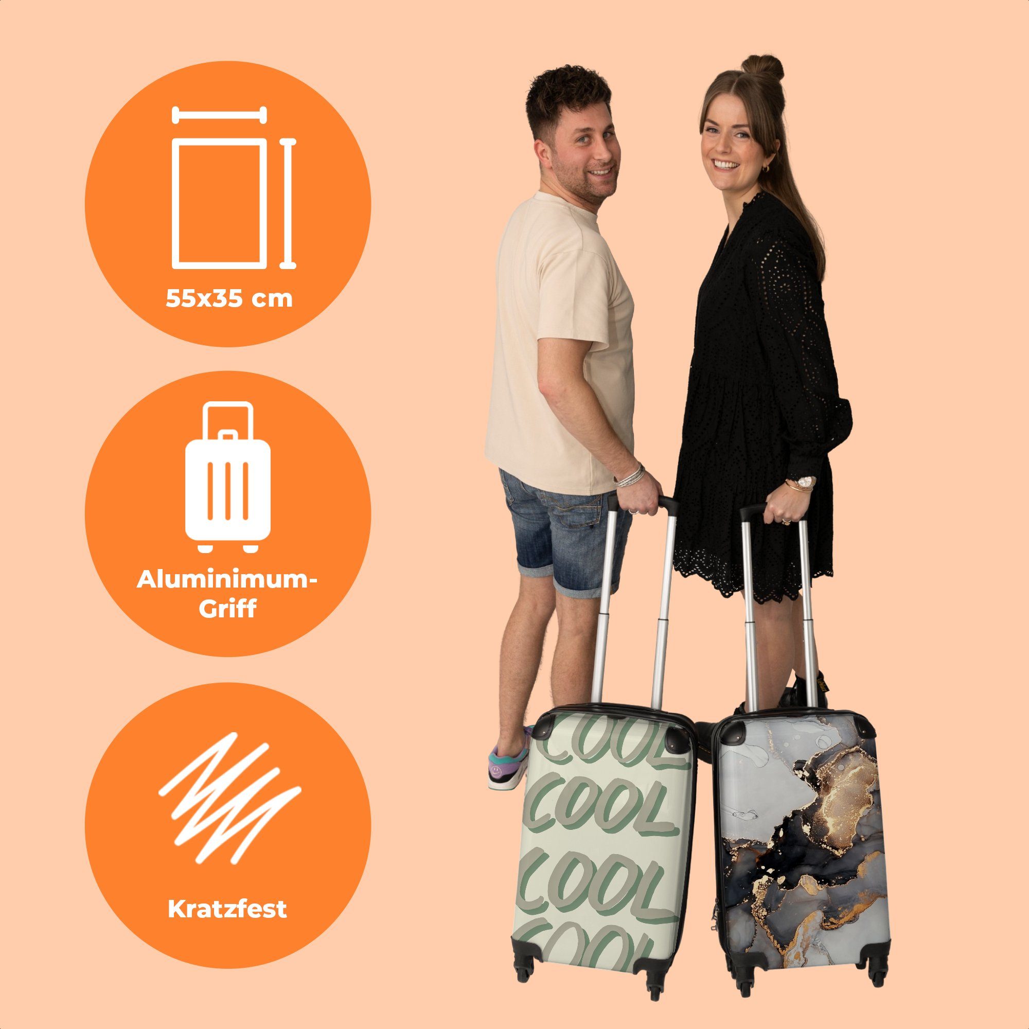 mit 55x35x20cm Kleine Reisekoffer Rollen, Zitate, Cabin NoBoringSuitcases.com© Rollen 4 - Text - 4 Cool Handgepäck - - Rollkoffer Grün Trolley Handgepäckkoffer