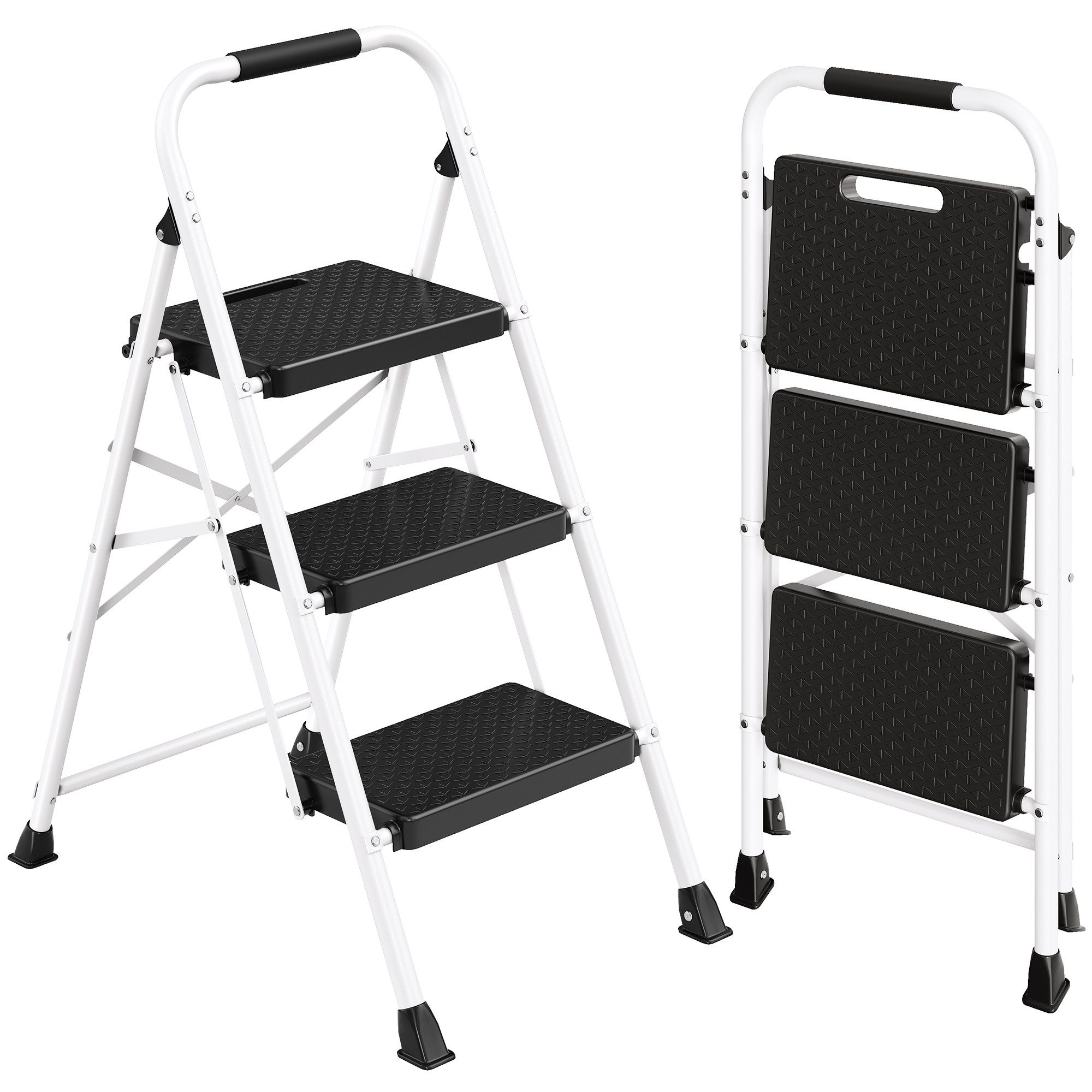 SONGMICS Trittleiter Klapptritt aus Stahl, 2 Rutschfeste Stufen, Klappbar, bis 150 kg, 114 x 45,5 x 7,5 cm, Haushaltsleiter, Küchentritt