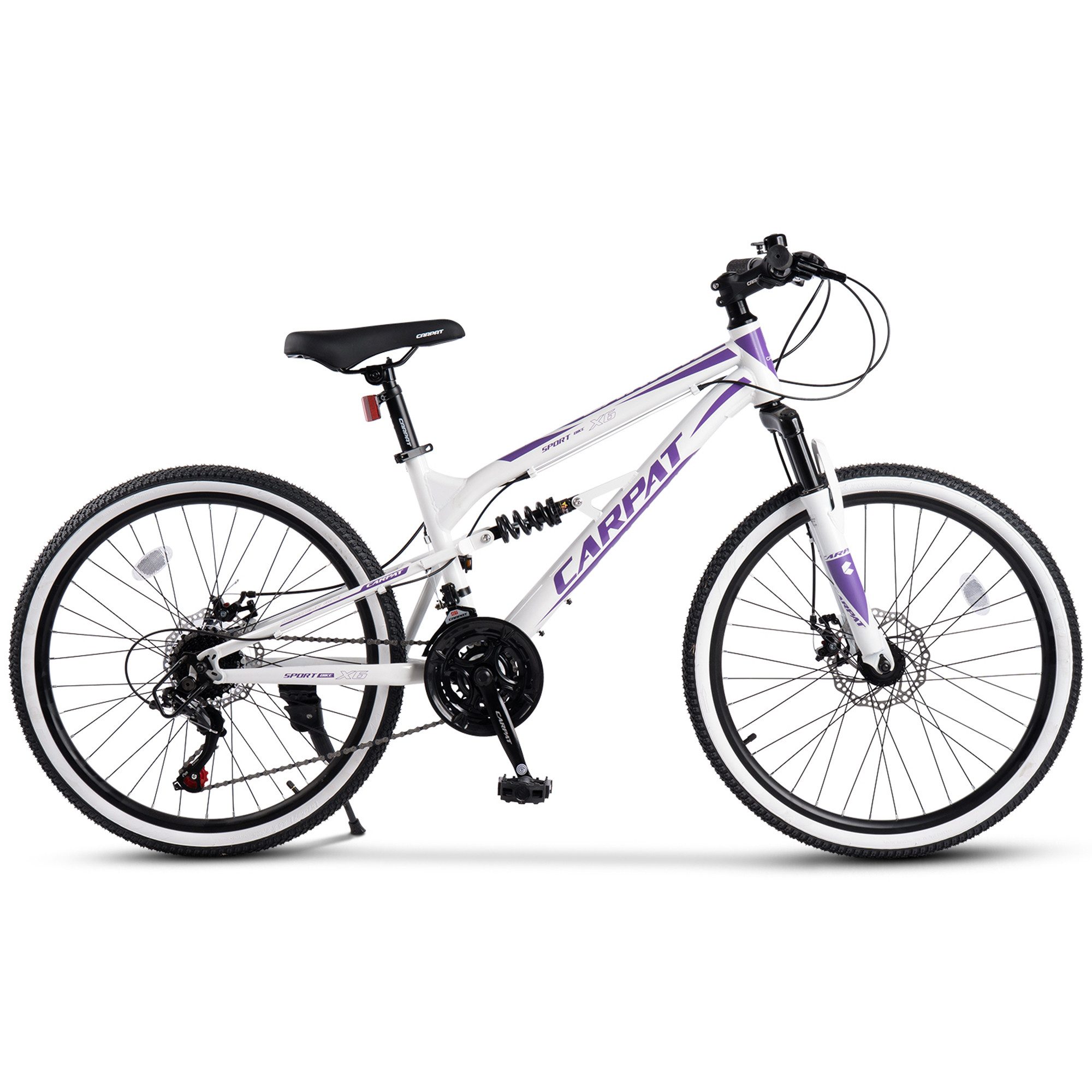 CARPAT SPORT Mountainbike 24 26 Zoll Fahrrad für Herren Damen Jungen, 21 Gang Shimano Tourney Schaltwerk, Kettenschaltung, mechanische Scheibenbremse, MTB Fahrrad Bike