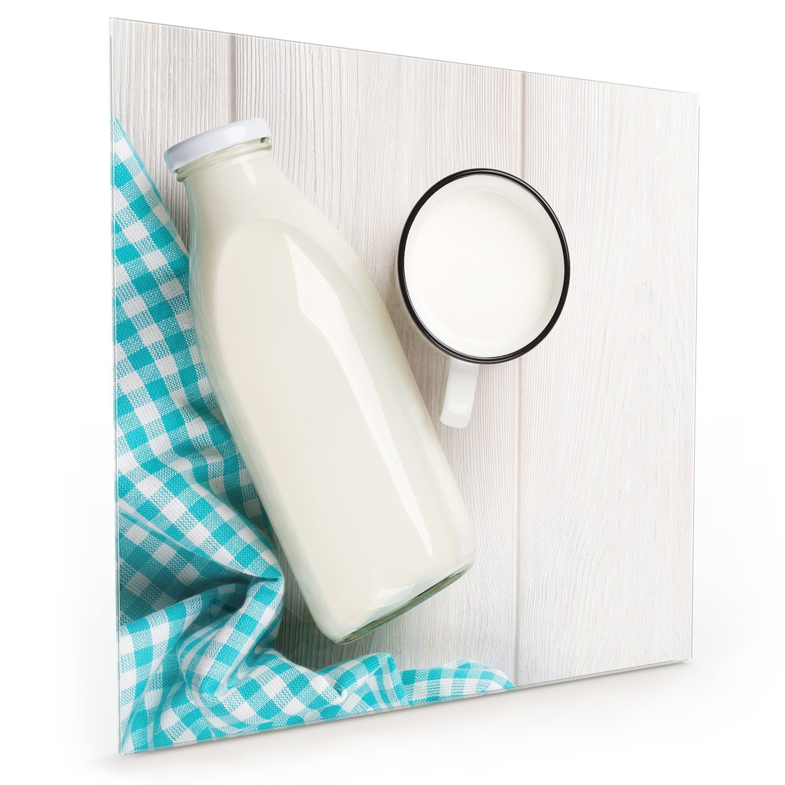 Primedeco Küchenrückwand Spritzschutz Glas Milchtasse und Milchflasche
