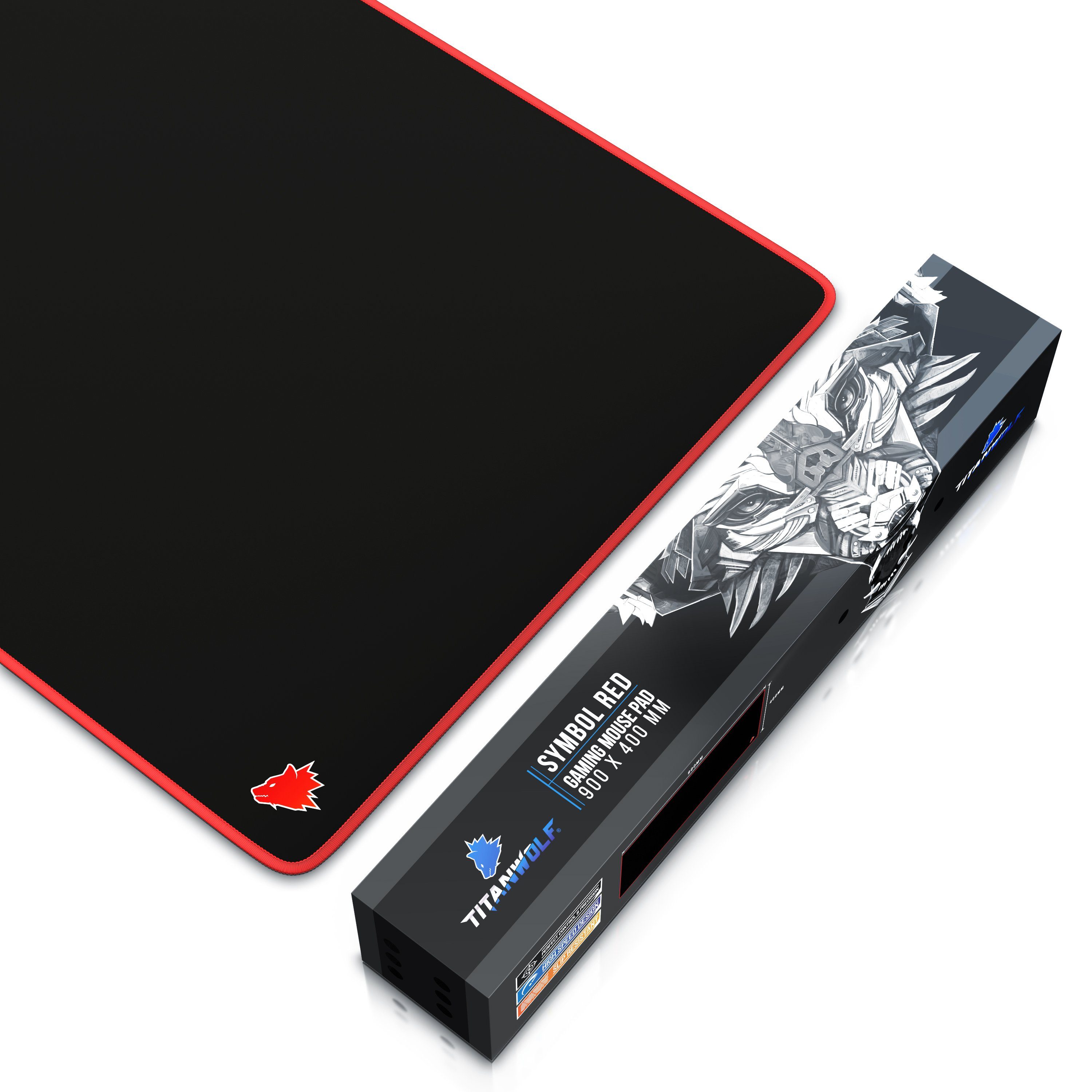 Titanwolf Gaming Mauspad XXL Speed Mousepad 900 x 400 x 3 mm, große Tischunterlage (1-St), rutschfest, abwaschbar, Geschwindigkeit & Präzision, Kopf rot – Bild 4 von 5