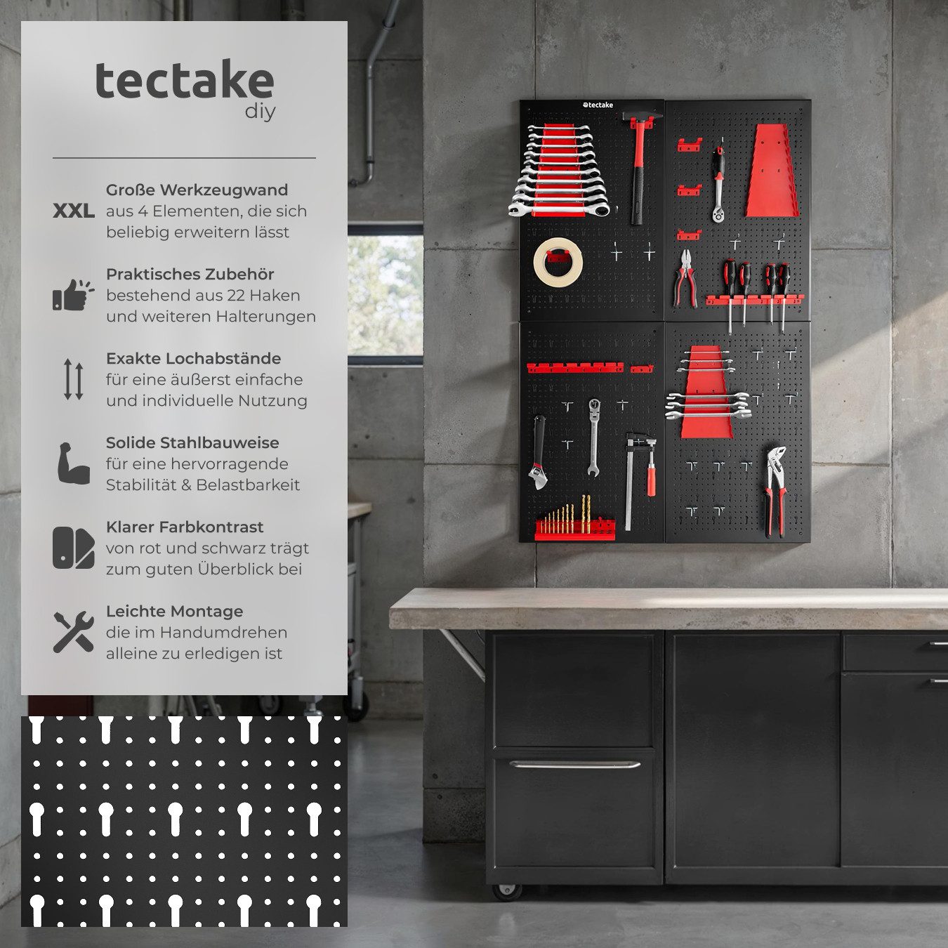 tectake Lochwand Werkzeuglochwand Jonah mit Haken günstig online kaufen