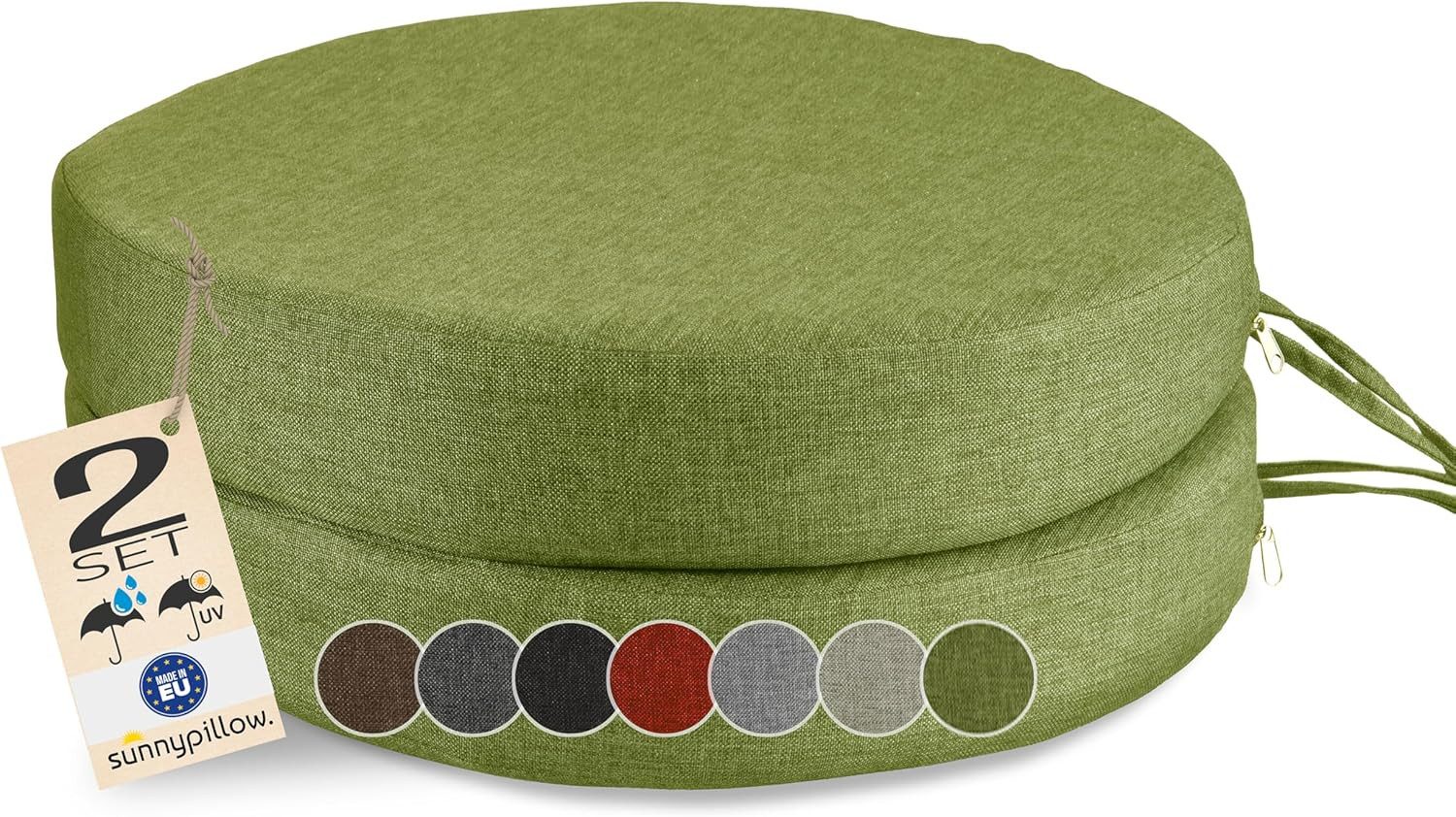 sunnypillow Stuhlkissen 2er Set Stuhlkissen Rund Ø 40 cm mit Bändern "HAVANA"