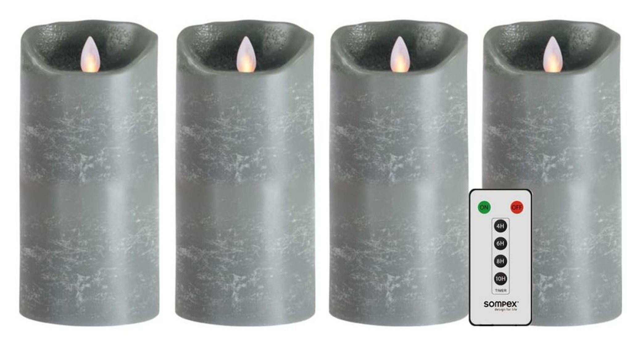 SOMPEX LED-Kerze Sompex Flame LED Echtwachskerzen 4er Set grau 18cm mit Fer günstig online kaufen