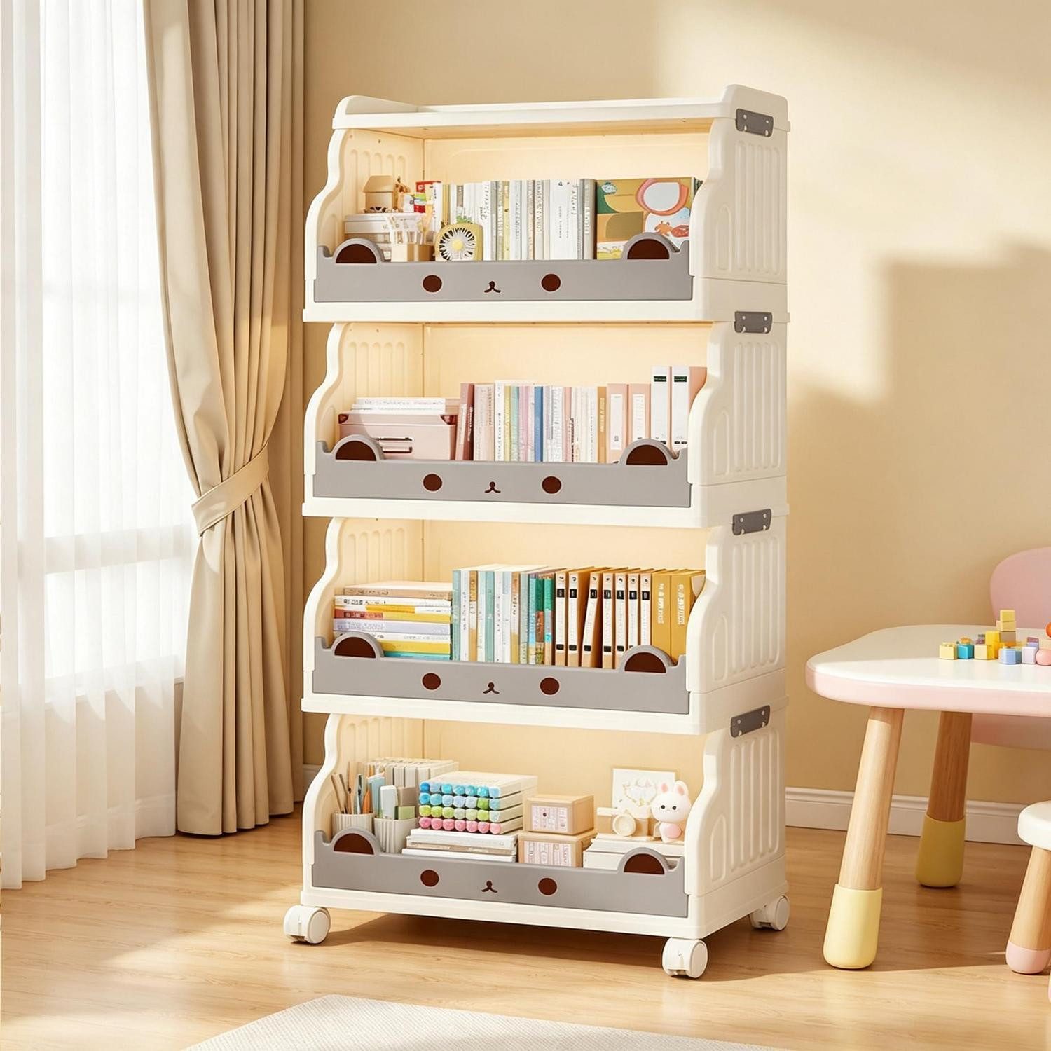 LuxusKollektion Spielzeugtruhe Bücherregal Kinder faltbar 4 Ebenen mit Rollen (1 St)